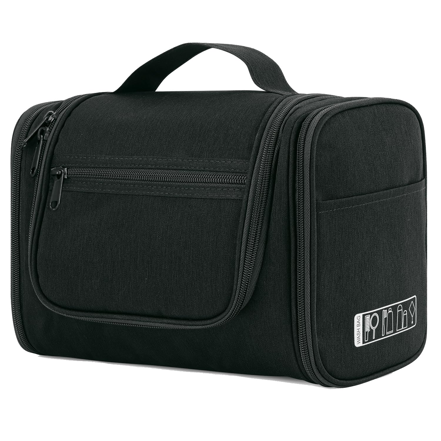 WANDF Large Hanging Toiletry Bag Travel Cosmetic Makeup Organizer Water-Resistant Shower Bathroom Bag for Women and Men (Black)