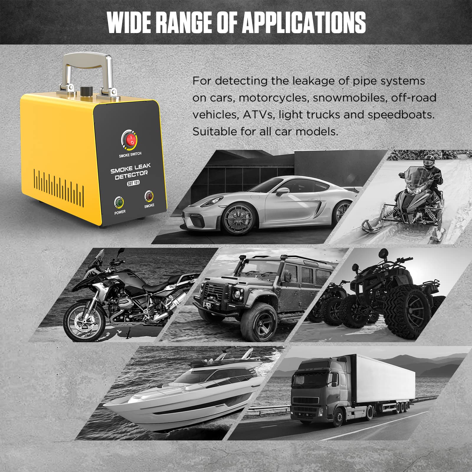 Localizador de Detector de Fugas de Humo SDT101 EVAP Detectores de Fugas de Combustible Máquina de Humo Probador de Fugas de Tubos de automóviles para 12V Todos los vehículos