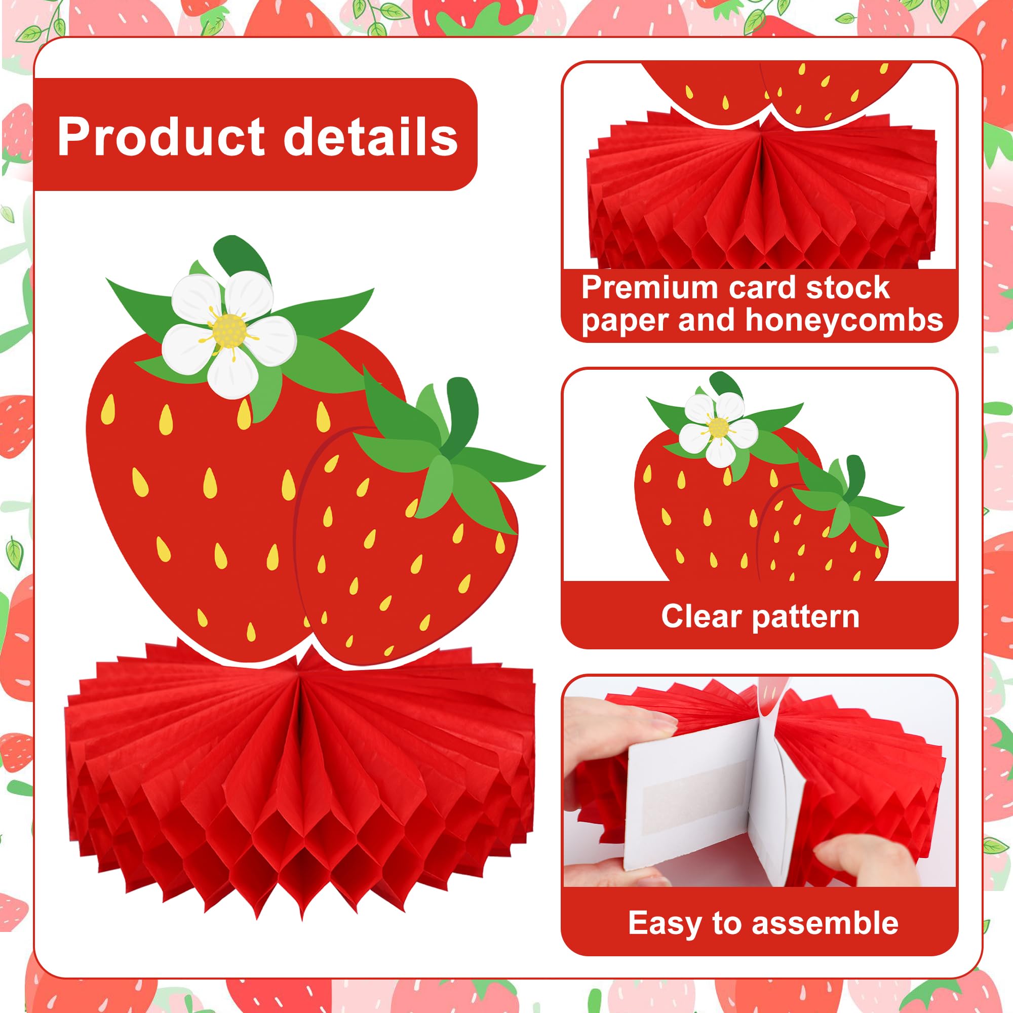 10 Pièces Centres De Table Nid D'Abeille Fraise – Rouge & Rose – Thème Fruits – Décorations Anniversaire & Baby Shower
