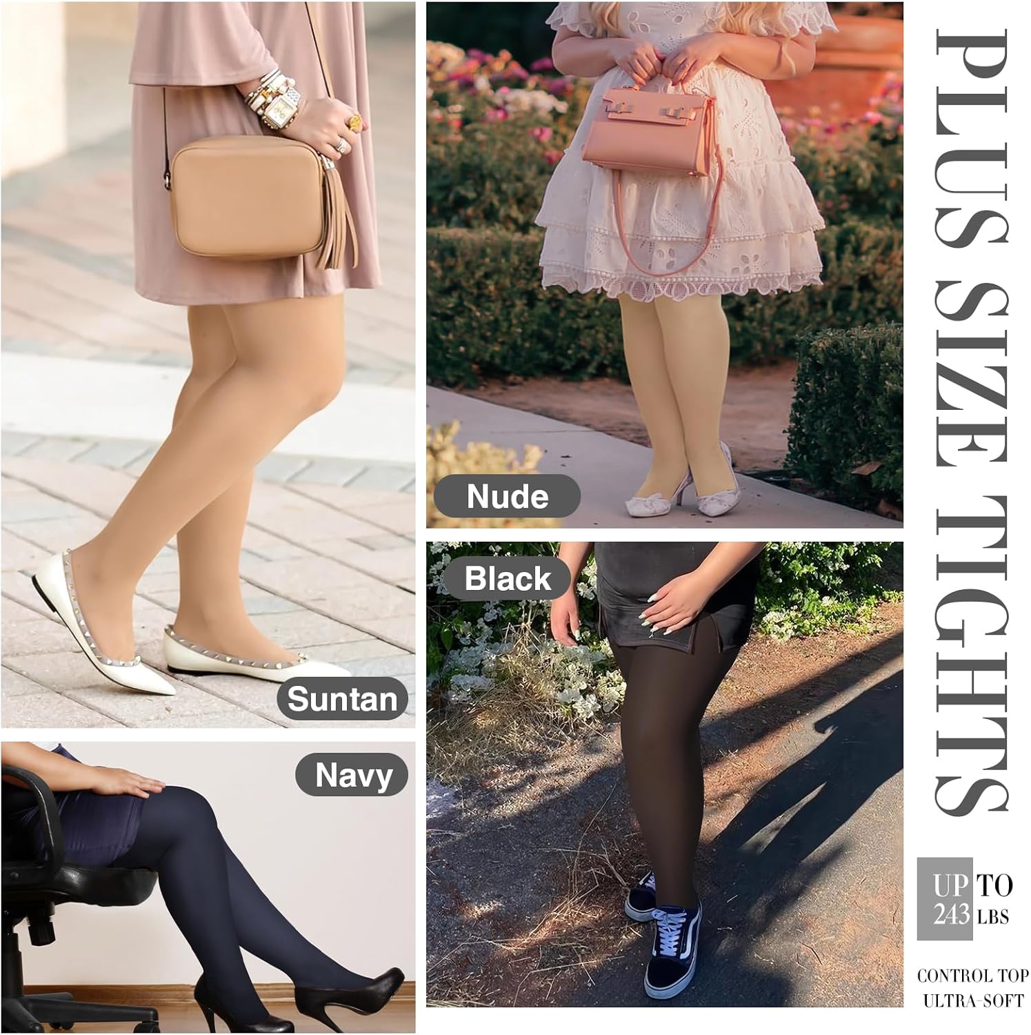 MANZI Women's 2 Pairs Plus Size Control Top Tights Ultra-Soft Panty Hose - Image 7