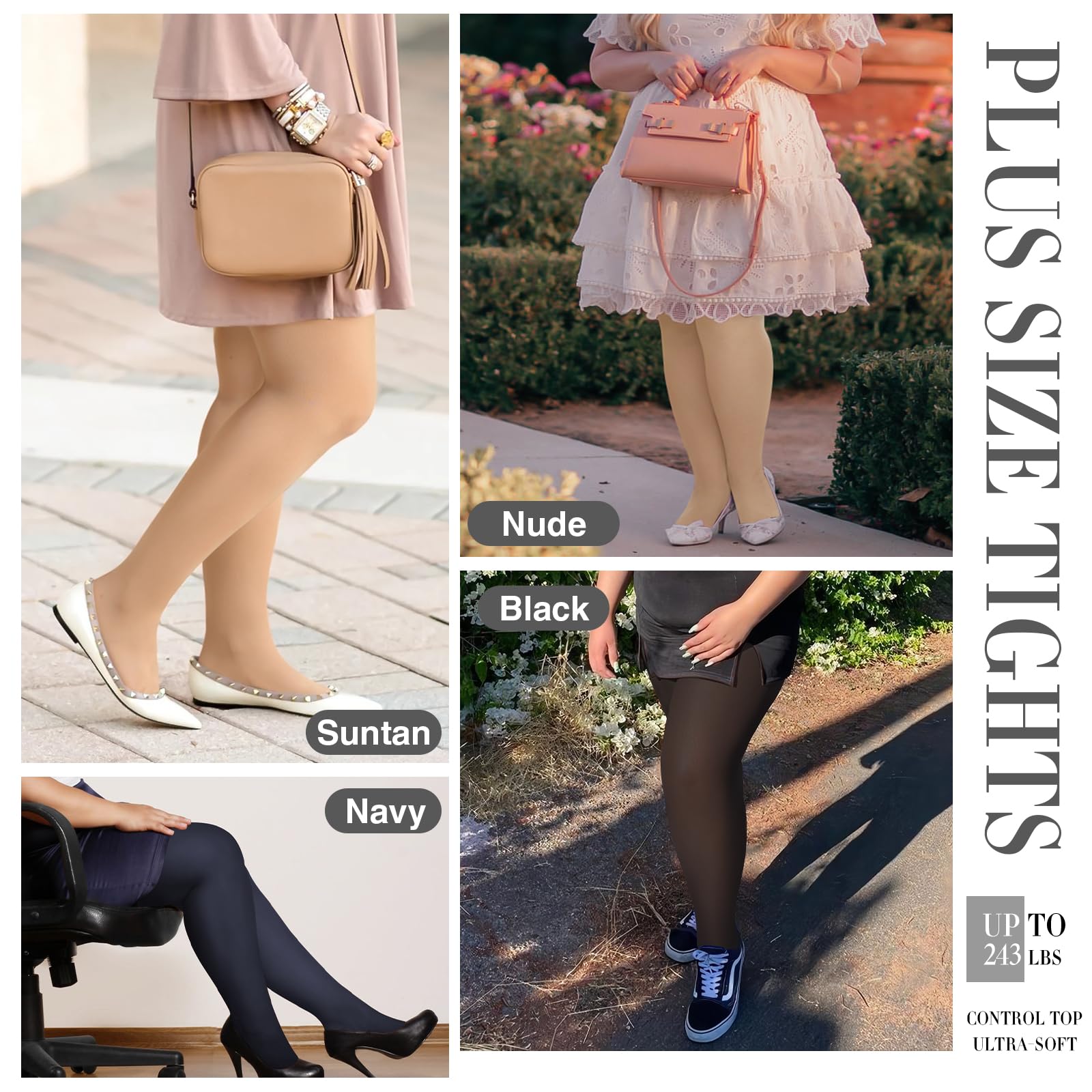 MANZI Women's Black Tights Plus Size 2 Pairs Control Top Basic Pantyhose XXXXL - Image 7 thumbnail