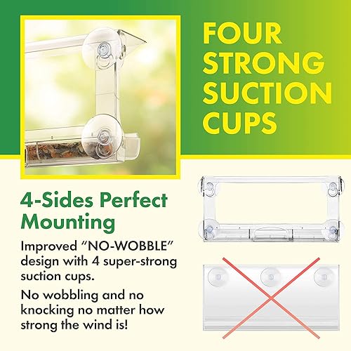 Miniatura 5 de D.F. Omer - Comedero para pájaros con ventana con bandeja de 3 secciones y cubierta de techo, resistente a la intemperie, colgador de ventosa para