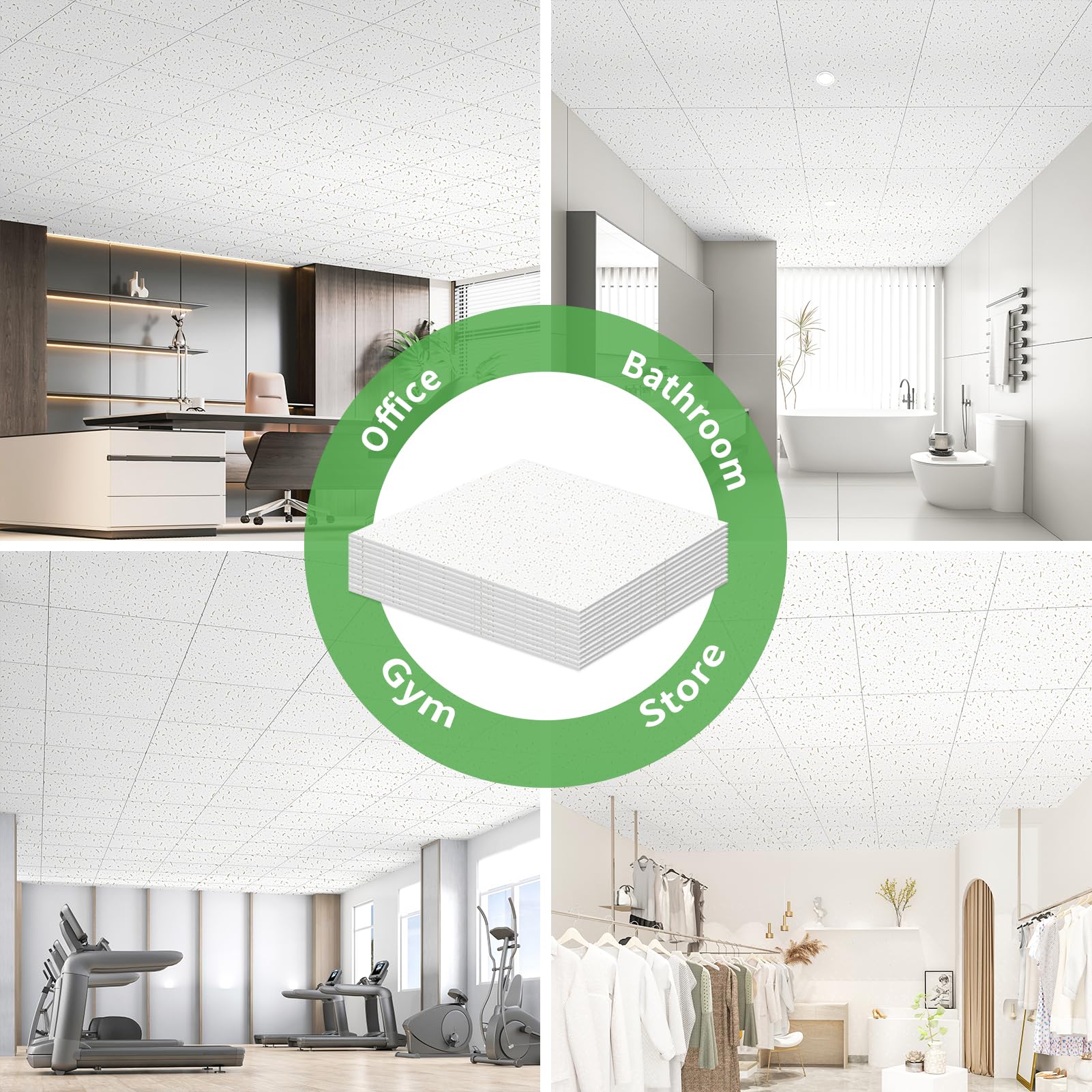 Art3d Stuck-Deckenfliesen, 61 x 61 cm, PVC-Wandpaneele und Fliesen für Inneneinrichtung, Zuhause, Büro, Restaurant und Fitnessstudio, Abdeckung von 48 m², quadratisch, weiß, 12 Stück