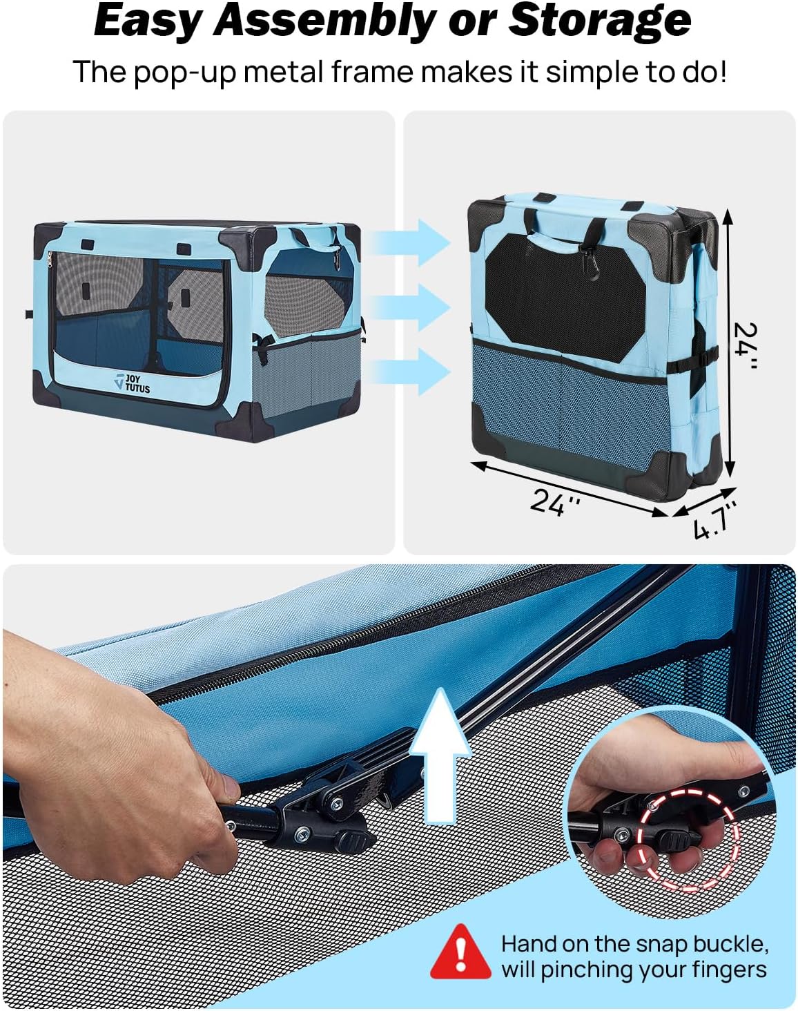 JOYTUTUS Collapsible Dog Crate, 32 Inch Portable Pet Crate for Car, Travel Dog Kennel Foldable Dog Crate for Large Dog 50lbs, Soft Cat Carrier Fit for Indoor & Outdoor/Trunk (Blue)