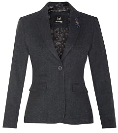 Womens Tweed Herringbone Classic 1920s Formal Wool Tailored Blazer with Elbow Patches