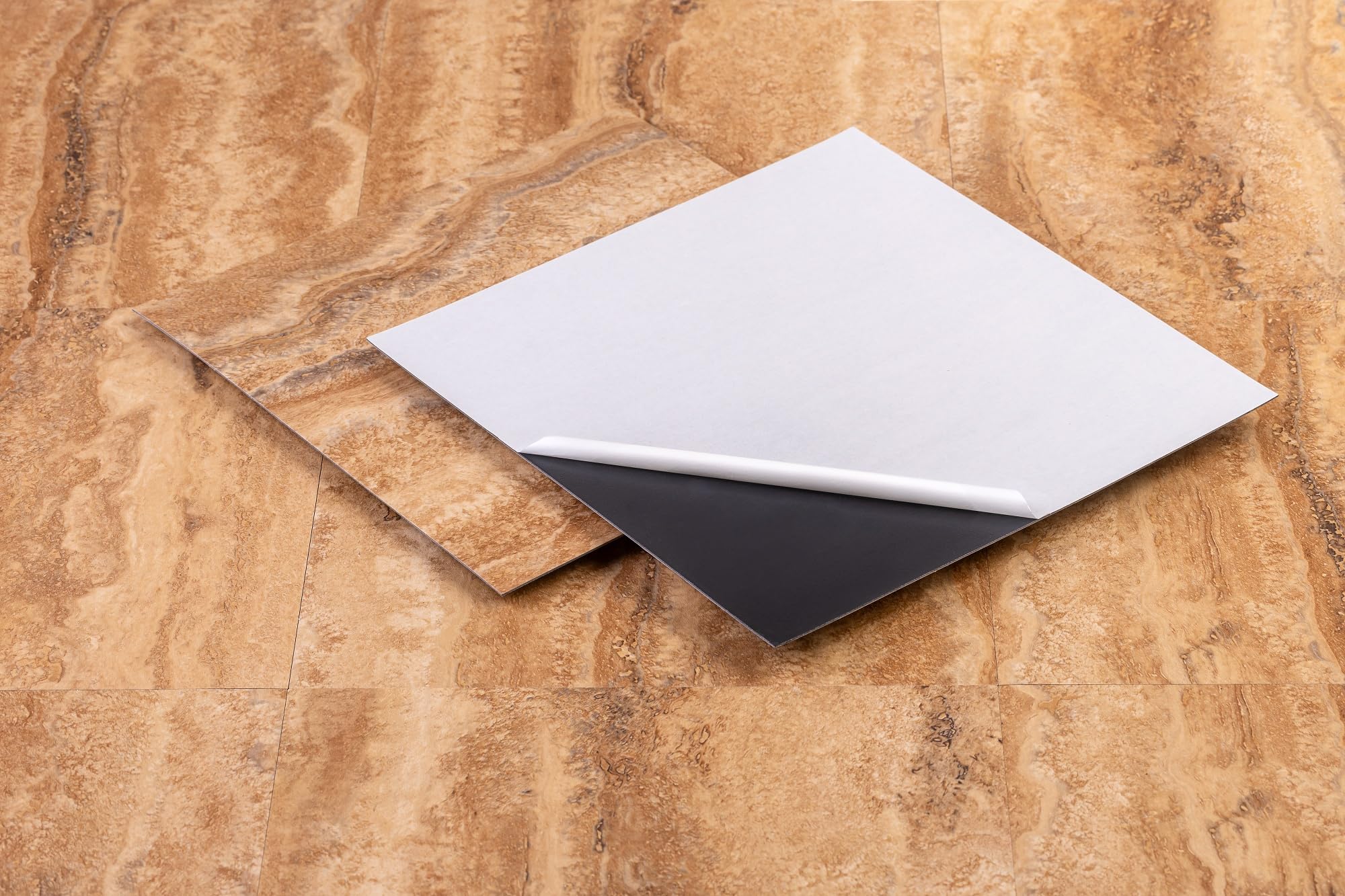 Suelo de vinilo autoadhesivo TRAVERTIN Porto, 30,48 x 30,48 cm (22 unidades/2,04 m²), tablones de vinilo autoadhesivos, laminados, lavados, antideslizantes, resistentes al agua