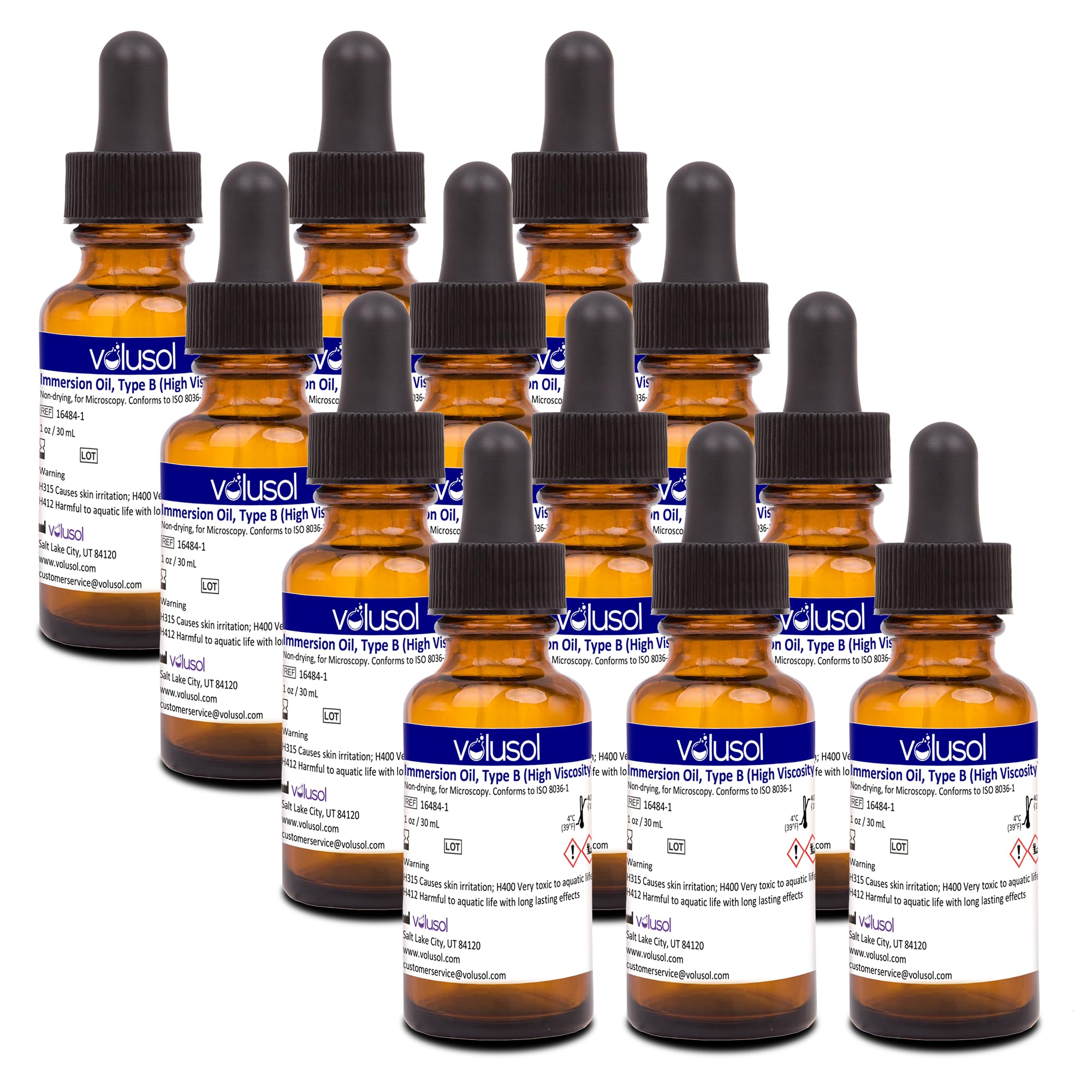 Volu-Sol | Microscope Immersion Oil | Type B (High Viscosity) | Safe for all lenses | Clear Oderless | Easy to Remove | 1250 centistokes | Microscopy Oil for Clear Imaging 30 mL/Pack of 12