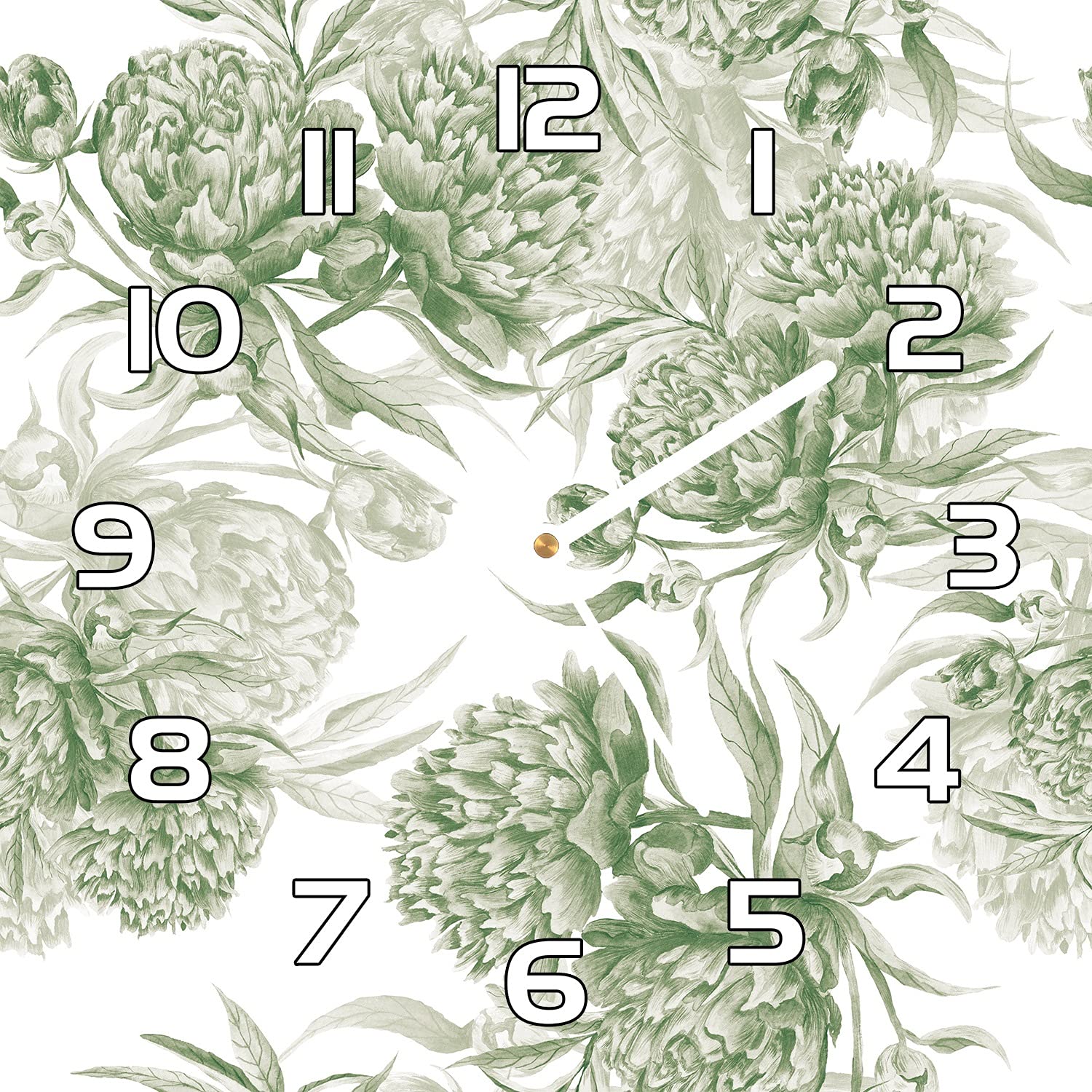 Horloge moderne pivoines en verre 30x30 cm pour décoration de salon