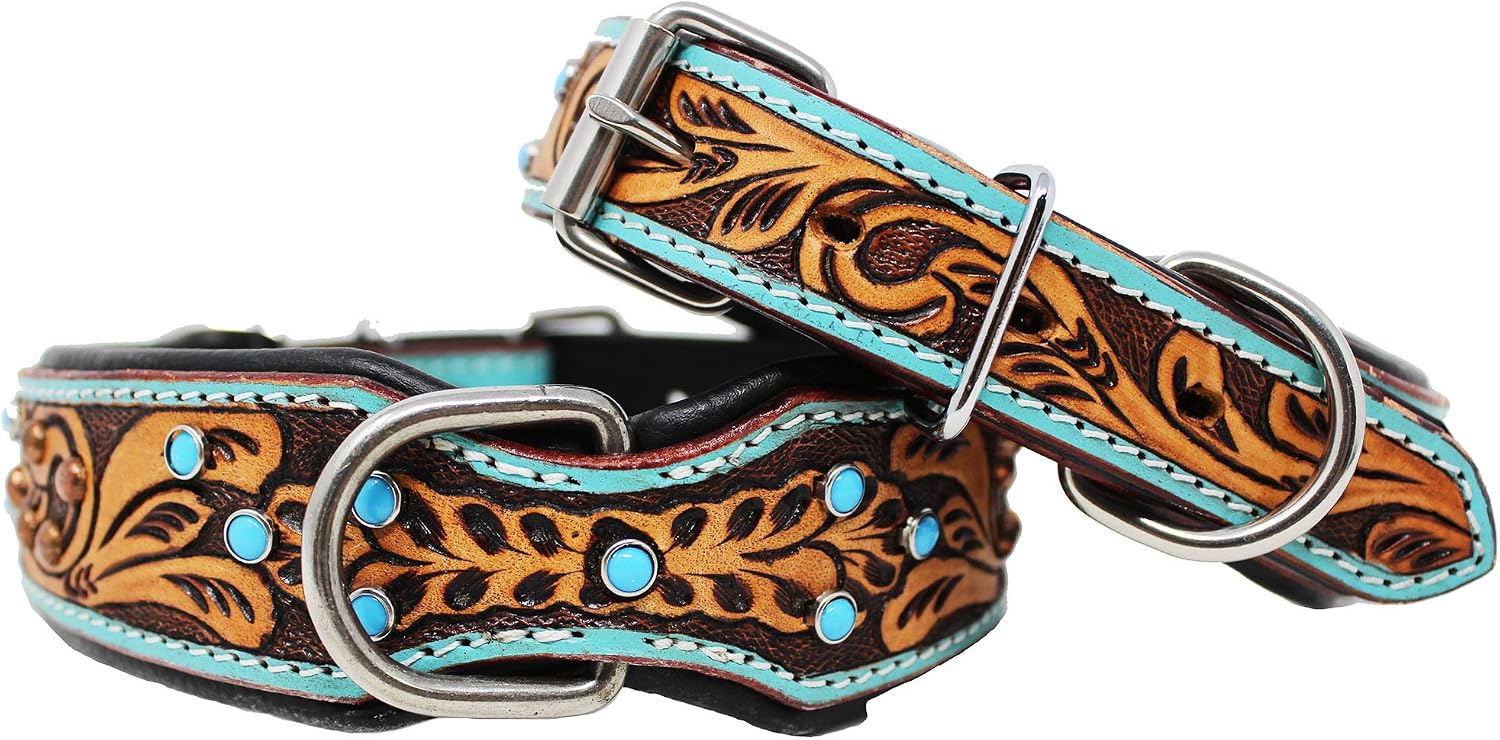Large 21''- 25'' Soft Genuine Leather Padded Dog Puppy Collar 60161