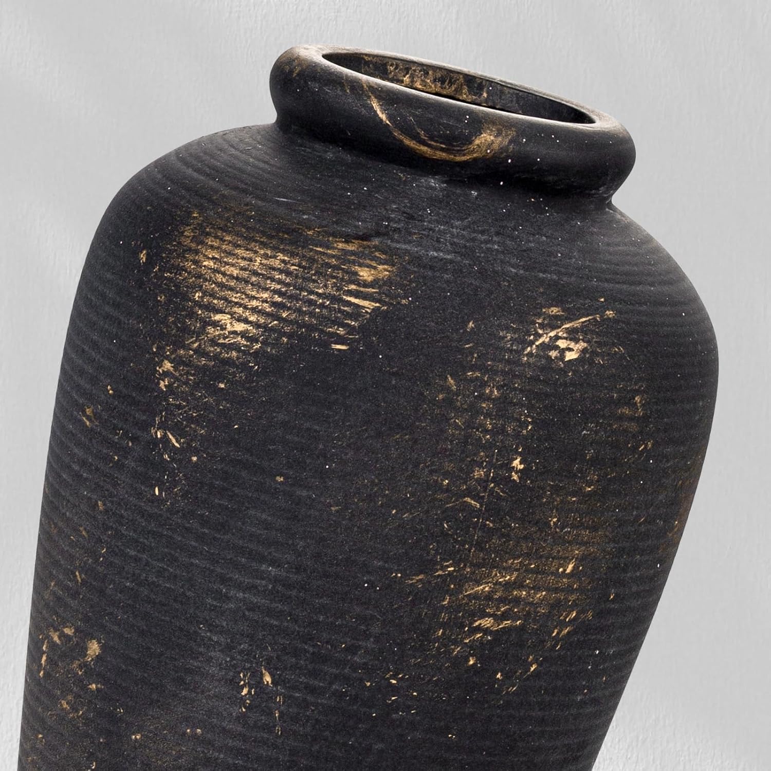 Rustic Ceramic Flower Vase, Small Decorative Terracotta Boho Vase for Living Room, Table Centerpiece, Shelf Decor, Farmhouse, Entryway - 11 Inch Tall, Vintage Black - Image 4