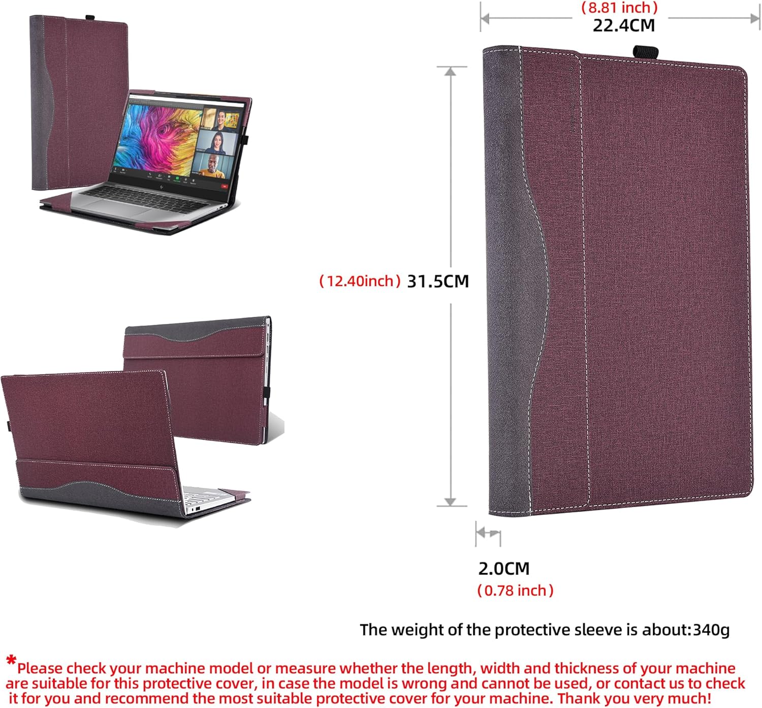 Laptop Case Cover for HP ZBook Firefly 14 G11 14" Mobile Workstation Notebook Sleeve Computer Bag Protective PU Leather Shell (Wine red)