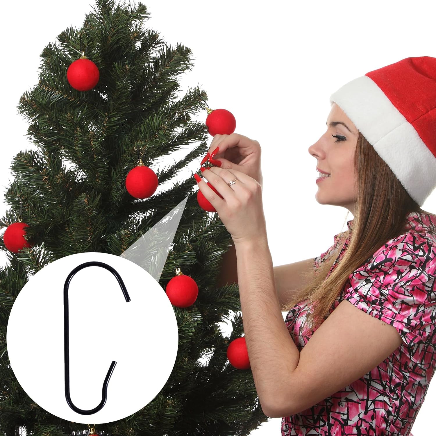 100 Pcs Christmas Ornament Hooks, Metal Wire Hanging Hook, Adjustable C-Shaped Ornaments Hanger for Christmas Tree Decoration, Garland (Black, 1.18×0.5 inch)
