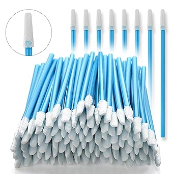 AAwipes Cleanroom Swabs Pointed Tips 100 pcs, 73mm Length, 3.2mm Head Width, Blue Multi-Purpose Cleaning Swab Sticks with Lint-Free Microfiber Tips for Inkjet Printer, Craft, Camera, Lens A756A