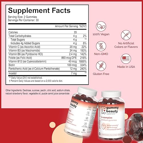 Miniatura 3 de Gomitas de complejo B  Formulación avanzada de 6 vitaminas B (B3, B5, B6, B7, B9, B12)  Apoya la energía y la inmunidad*  Veganas, sin gelatina, sin