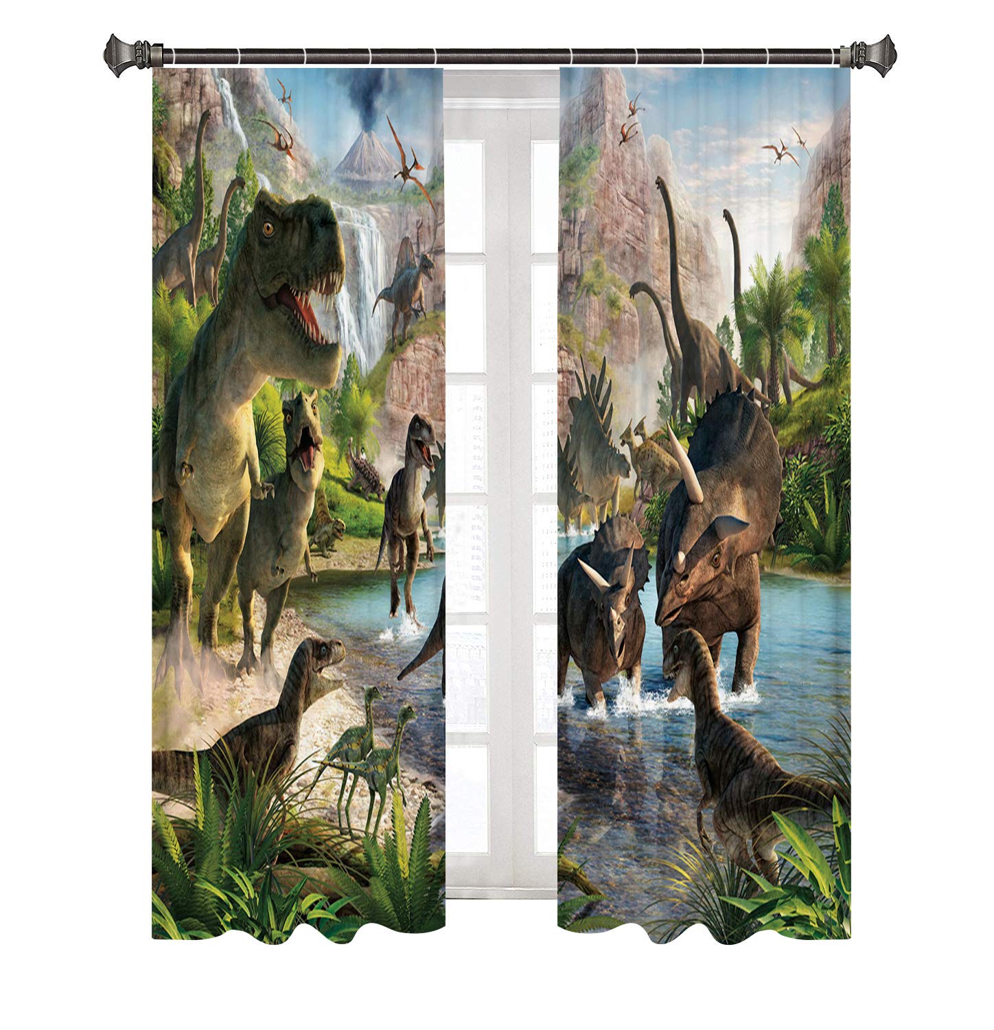 Cortinas para dormitorio de niños, cortinas de ventana de dinosaurio para niños y niñas, sala de estar, 3D, naturaleza jurásica, bonita decoración de habitación, 2 paneles de 27.5 pulgadas de 2