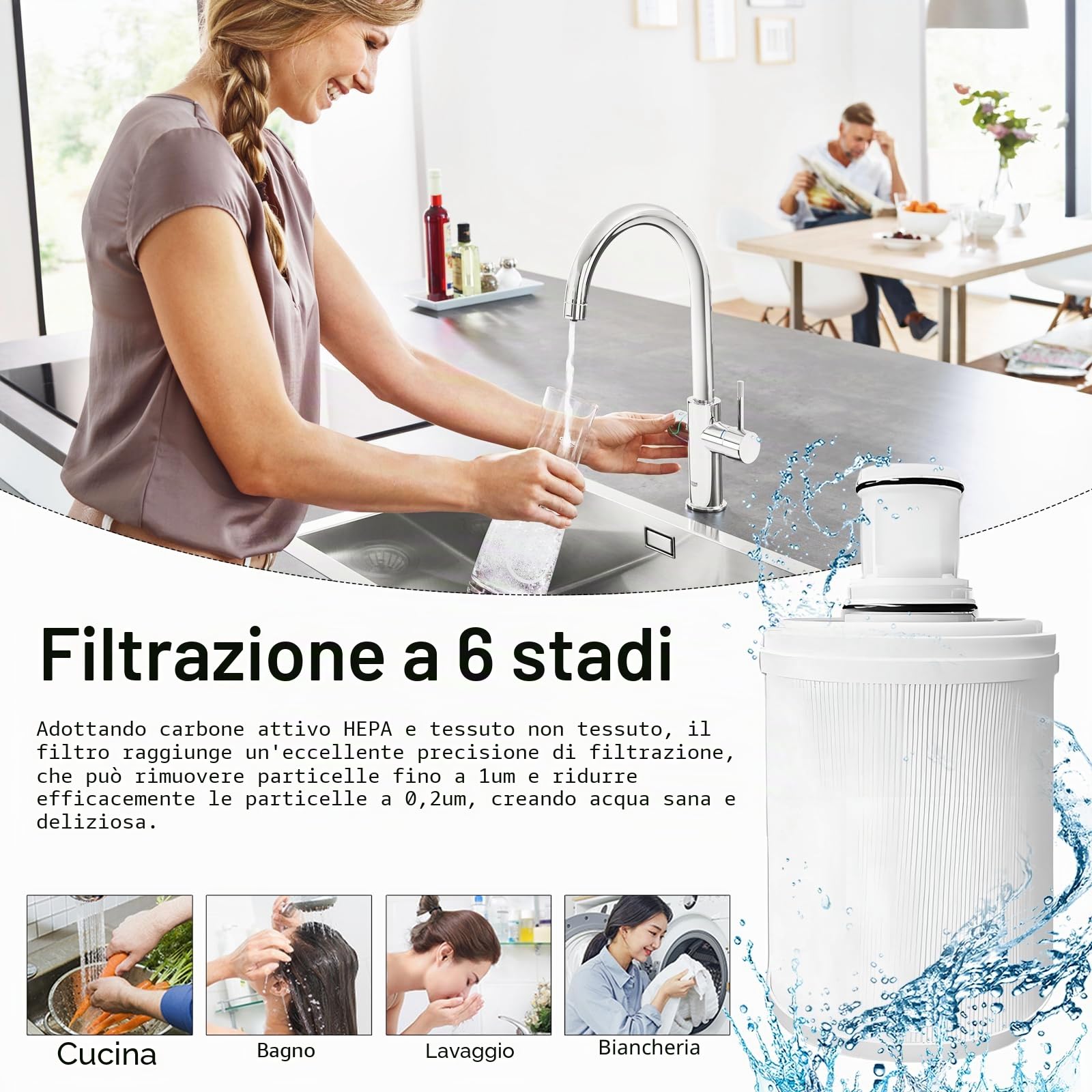 Filtro dell'acqua di ricambio compatibile con Amway espring 100186M/100188CH, pre-filtro HEPA a carbone attivo filtrante cartucce filtro acqua migliore qualità dell'acqua