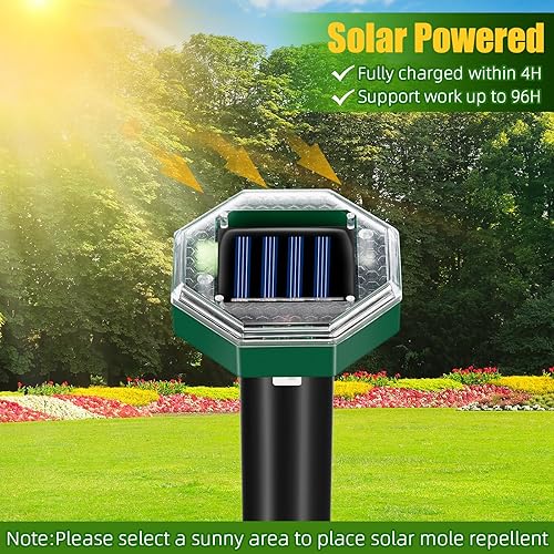 Miniatura 5 de Paquete de 8 repelentes de topos 2025 alimentado por energía solar, repelente ultrasónico de campañol de golpe para exteriores, pinchos sónicos
