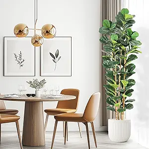 7FT Artificial Fiddle Leaf Fig Tree with Natural Wood Trunk,Tall Fake Fiddle Leaves Plant in White Planter, Floor Plants for Living Room Indoor Home Decor,Housewarming Gift