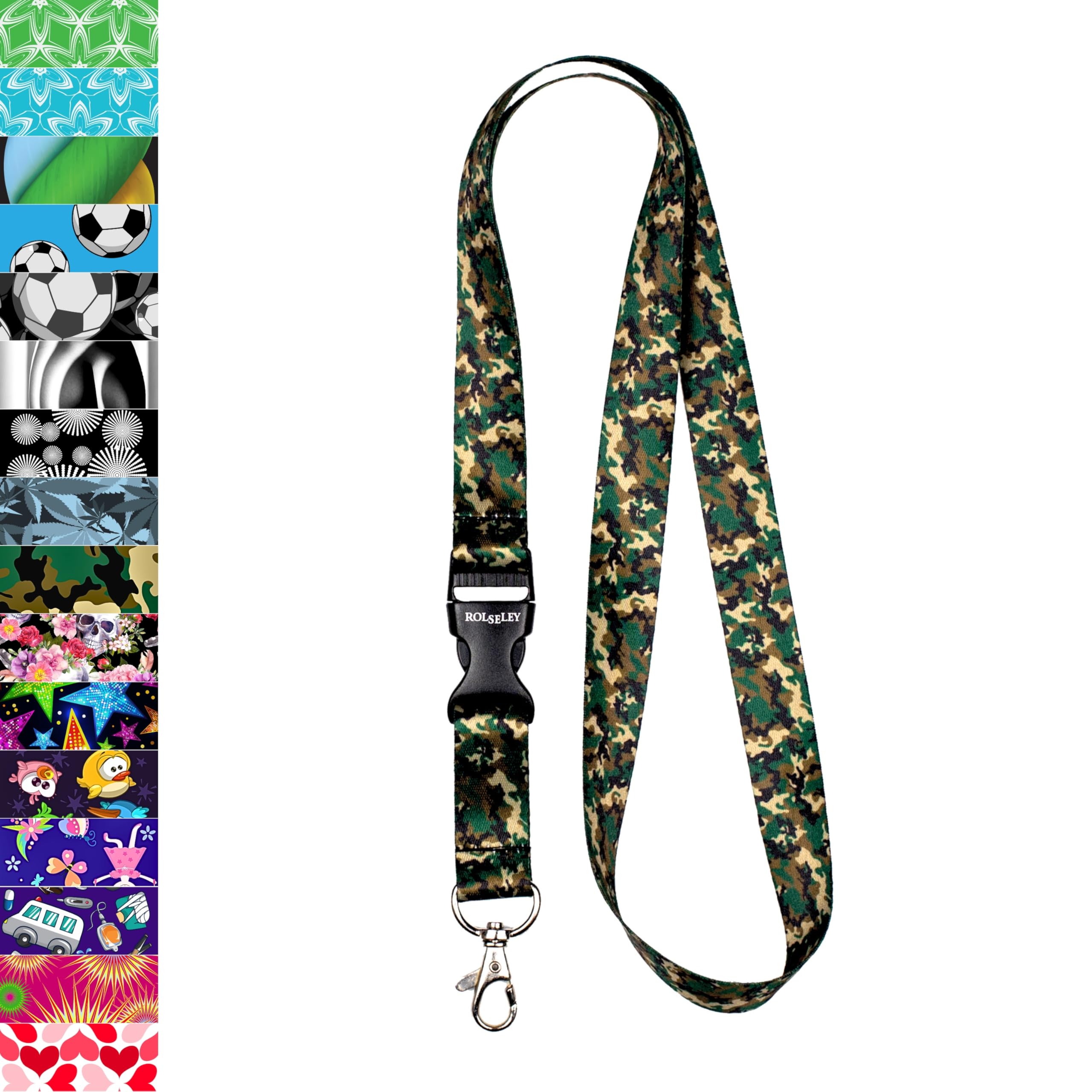 ROLSELEY Lanyard neck strap CAMOUFLAGE for id badge holder with metal clip