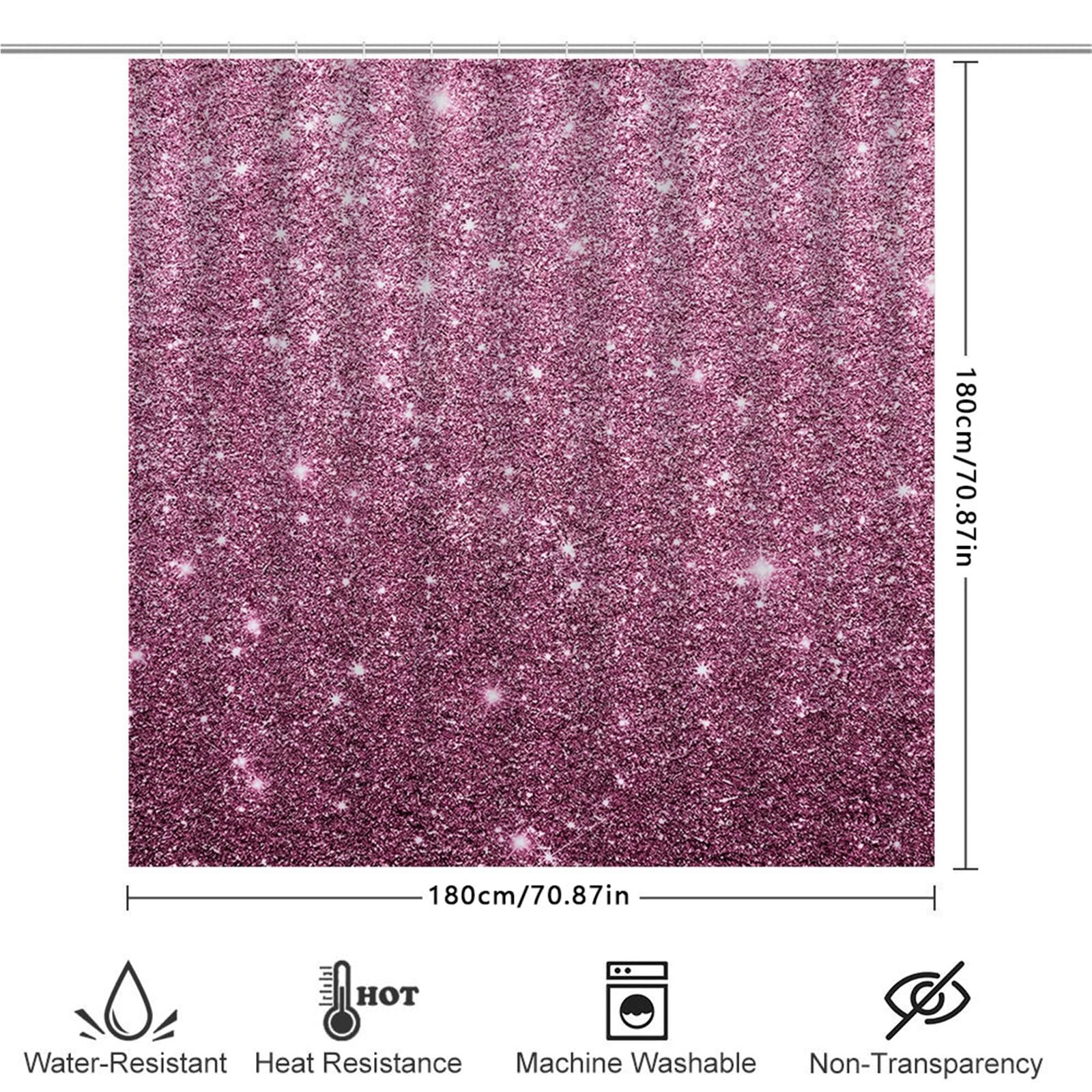 Tenda Doccia Tenda da doccia scintillante Copri tappeto bagno con glitter rosa for arredo Divisorio impermeabile in tessuto poliestere 72x84 pollici(180x180cm)