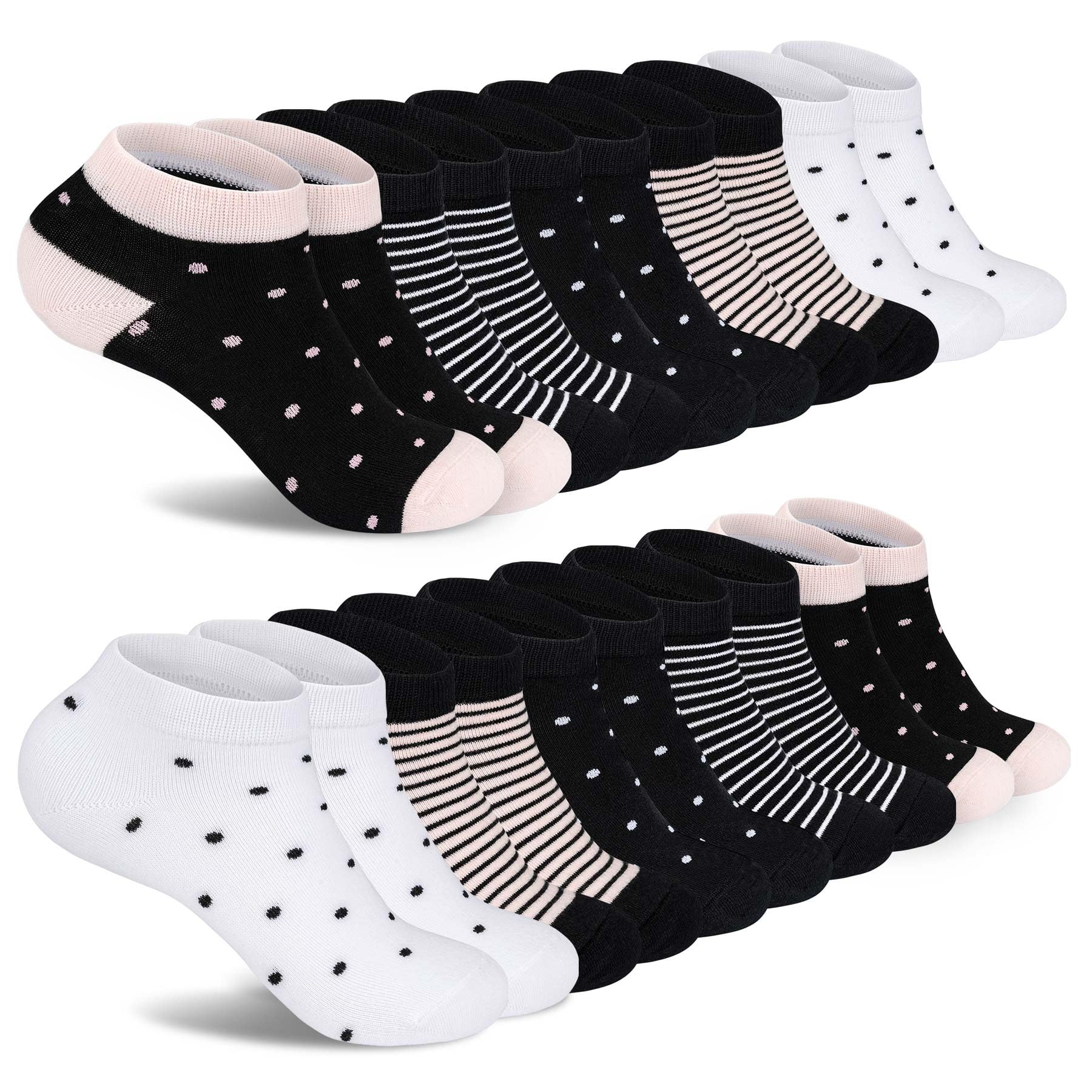 FALARY 10 Paar Sneaker Socken Damen 35-38 39-42 Kurzesocken Sportsocken Sneakersocken Damen Bunte mit Streifen und Punkten