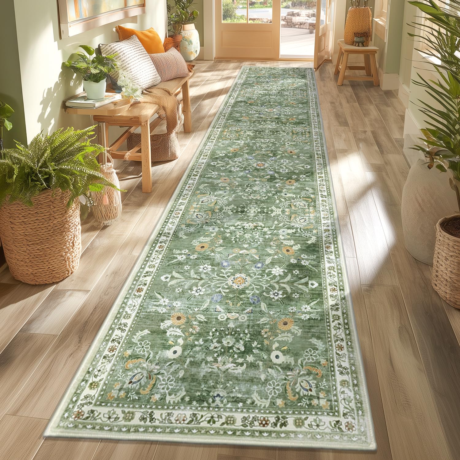 Yamaziot 2x12 Floral Non Slip Boho Runner