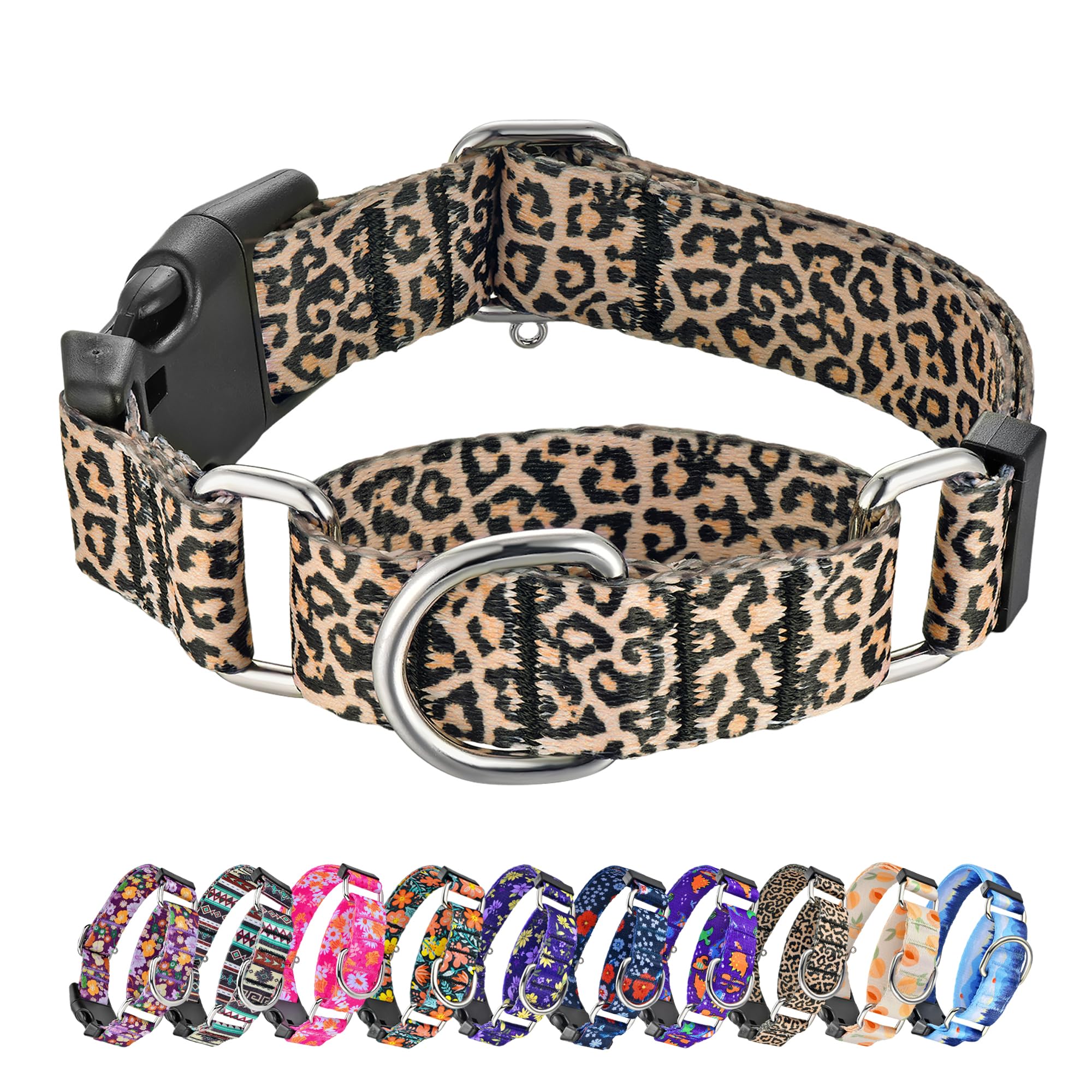 Hikiko Martingale Collar for Dogs Classic Leopard Dog Collar for Small Medium Large Dogs Durable Escape Proof Dog Collars (Leopard,Medium)