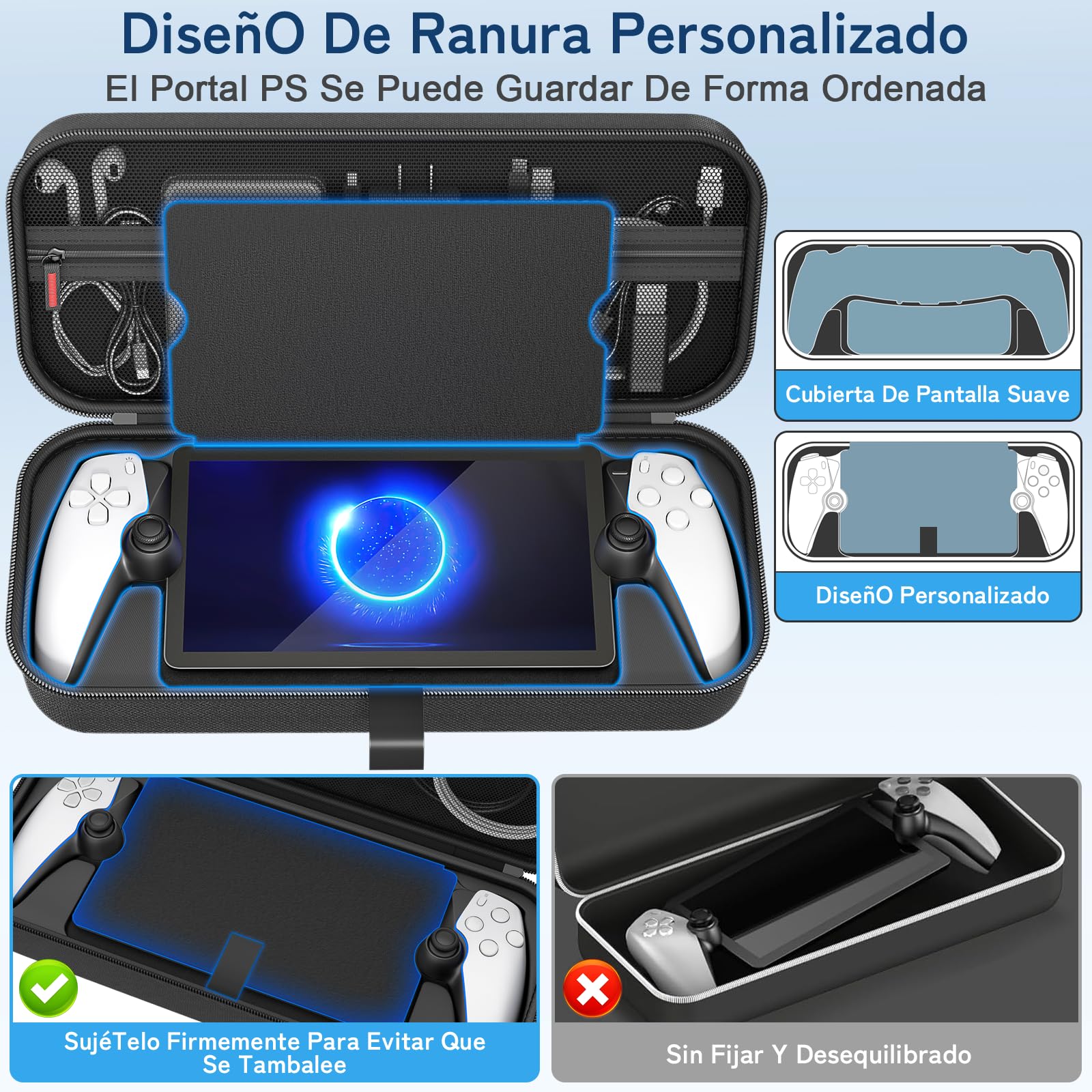 daydayup Funda de Transporte Compatible con PlayStation Portal Remote Player, Funda para PlayStation Portal con Bolsillo con Cremallera, Bolsa de Mano de Juegos para PS Portal (Negro) — view 2