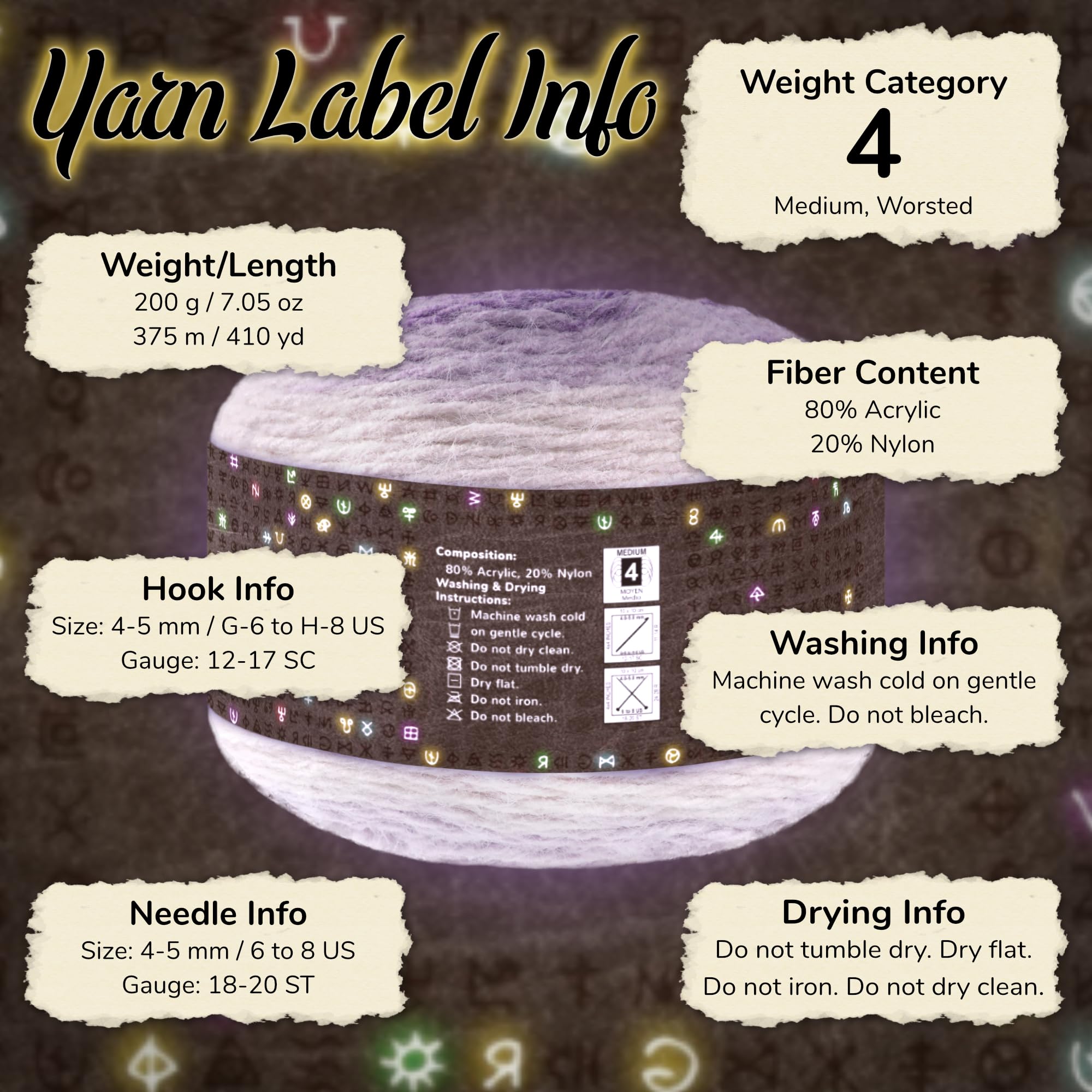 JubileeYarn - Ovillo de lana Spellbound Runes - 200 g / 200 g/pastel de nailon - Luz divina - 2 pasteles