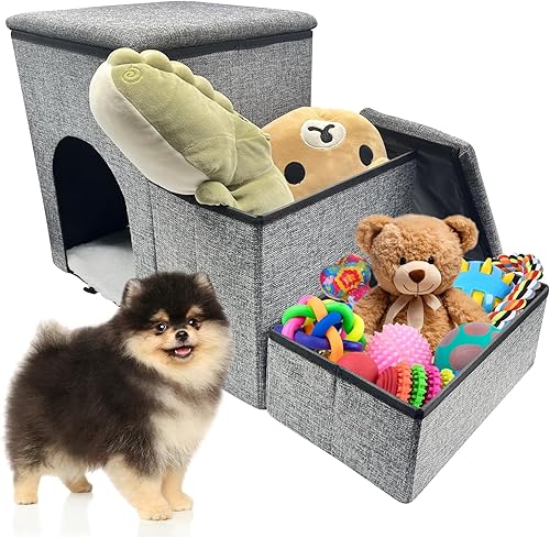 Escaleras para perros, escalones portátiles para cachorros con almacenamiento, escalones plegables para perros con condominio para camas altas o