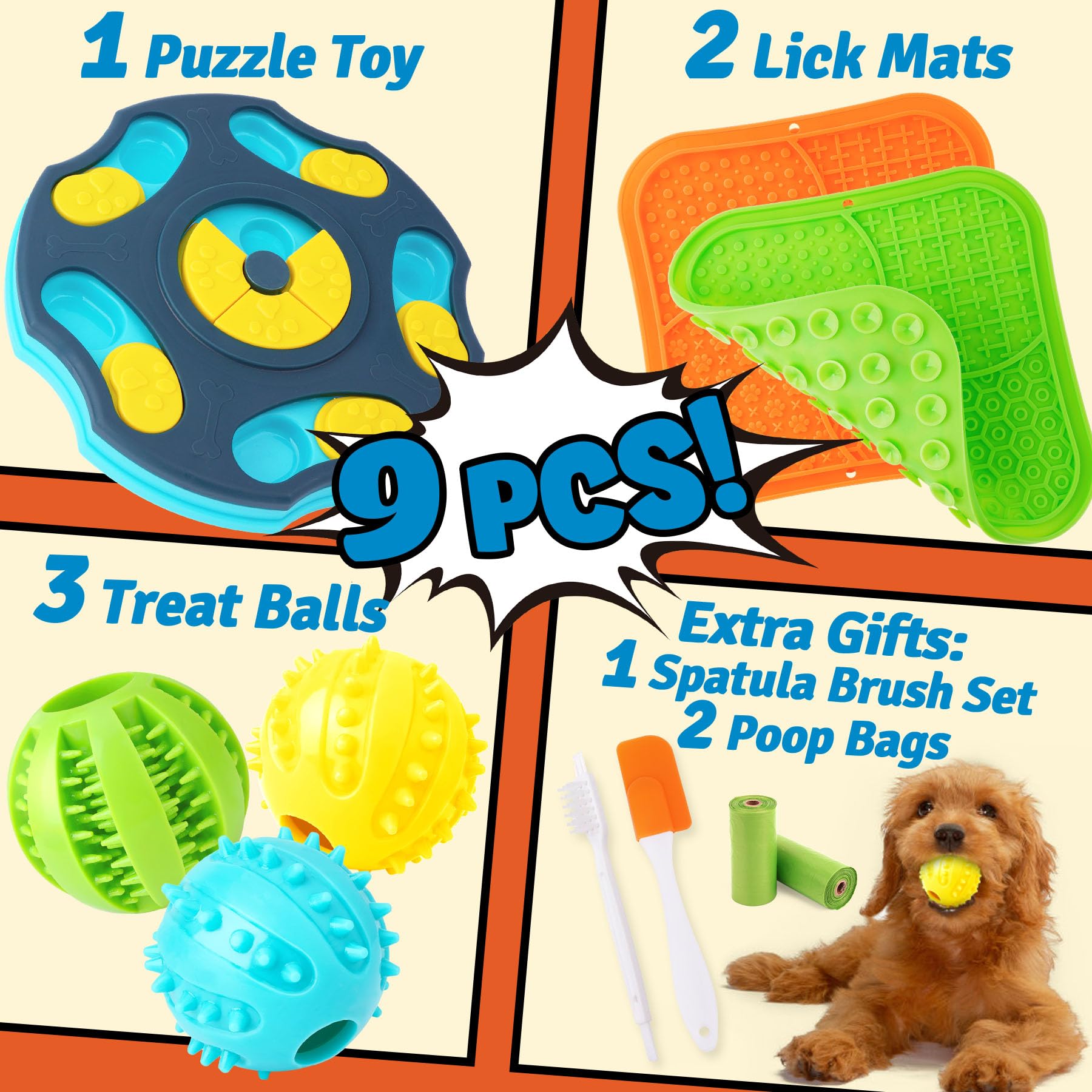9 Pack All-Around Dog Puzzle Toy Set -Mentally Stimulating Dog Enrichment Toys for Small to Medium Smart Dogs, Includes Dog Lick Mat with Suction Cups - image 2