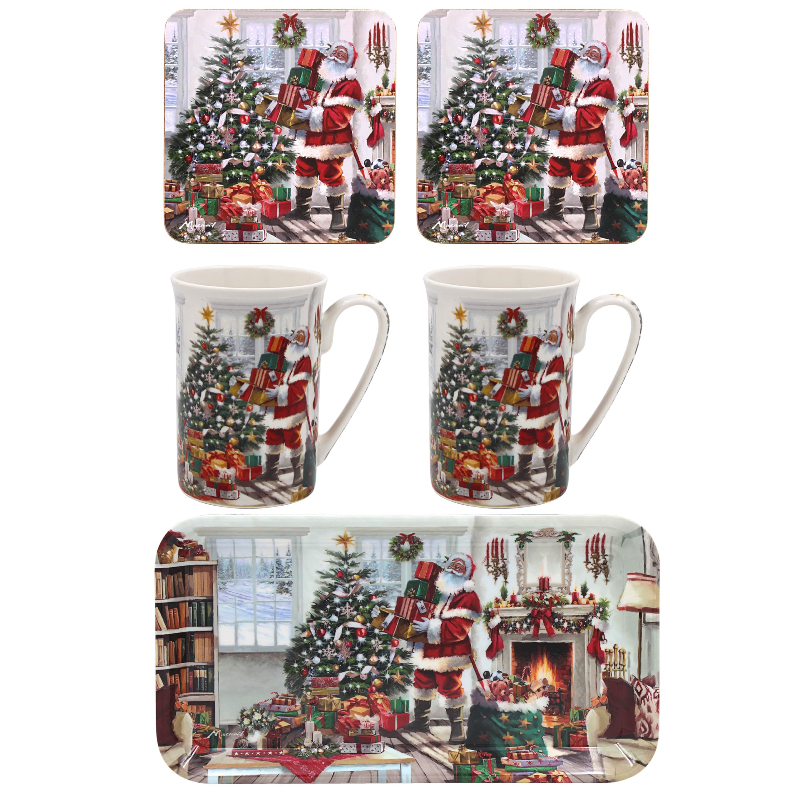 Santa 5 Piece Mugs, Tray and Coasters Set. Macneil Studio, Christmas LP54299
