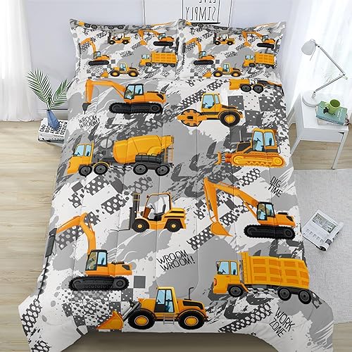Miniatura 1 de Juego de ropa de cama infantil de construcción de 3 piezas para niños, juego de edredón reversible para cama de camión individual, juegos de ropa de