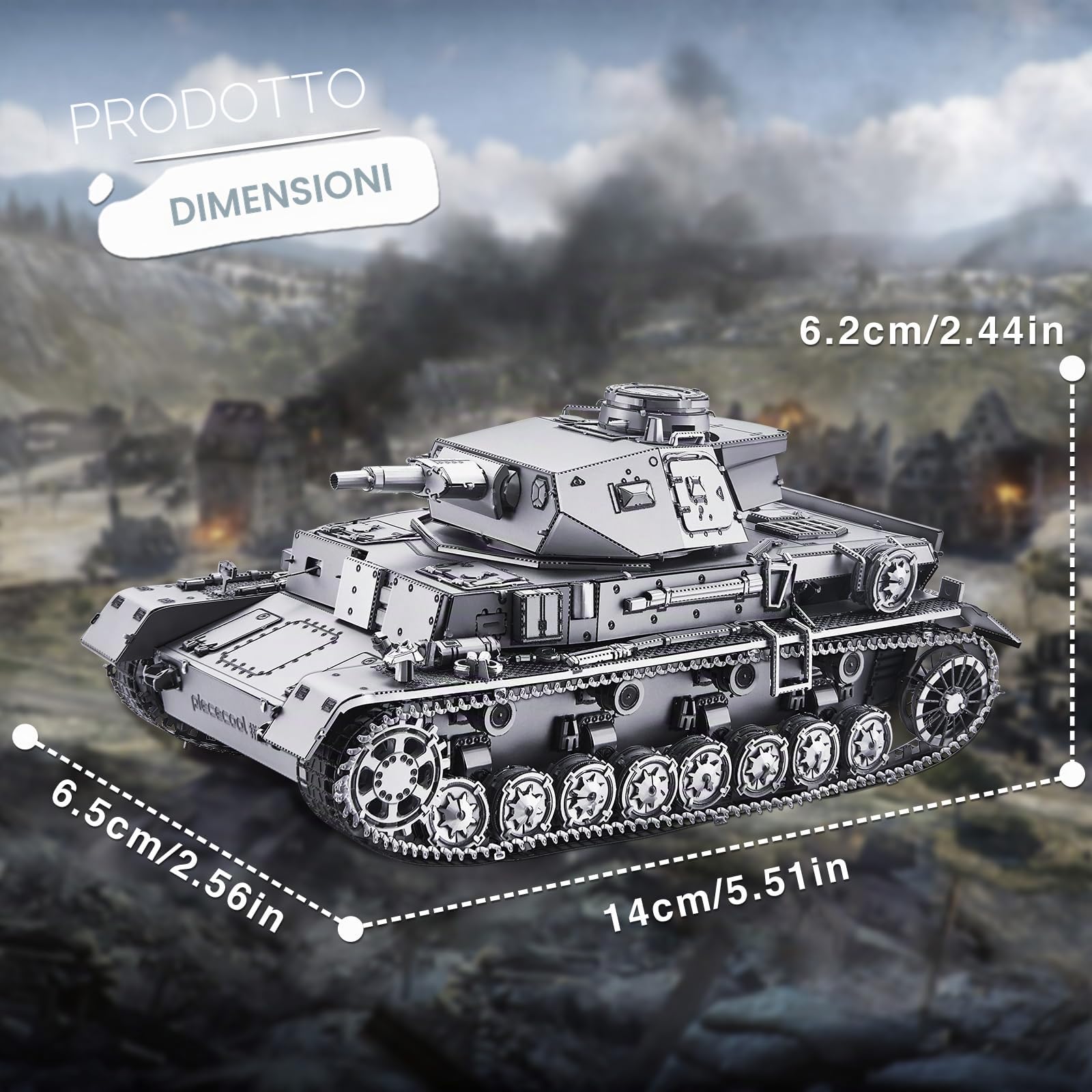 Piececool Metal Puzzle 3D German Panzer IV D-type 1:48, Serbatoi Panzer IV Puzzle 3D Metallo, Modellini per Acciaio Inossidabile, Regalo, Raccolta, Metallico, Modellismo da Costruire Adulti, 519 Pezzi