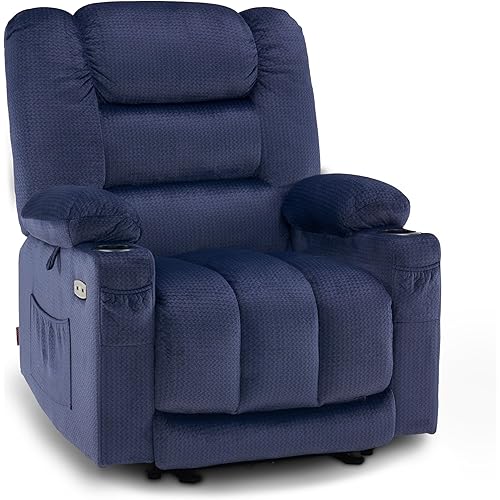 MCombo Zero Gravity Power Recliner Chair with Heat and Vibration Massage, Reclining Chair with USB & Type C Ports, Cup Holders for Living Room, Fabric PR670 (Navy Blue Large 25.5" Seat Width)