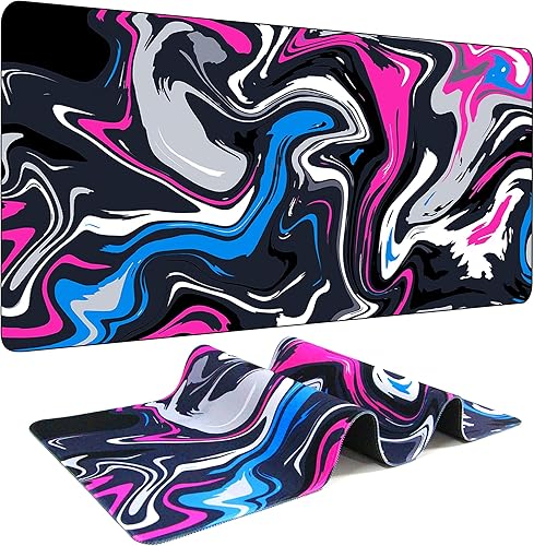 Miniatura 1 de 5 patrones de 3 tamañosAlfombrilla de mouse para juegos con diseño de mármol con patrón fluido, alfombrilla de escritorio grande para teclado y