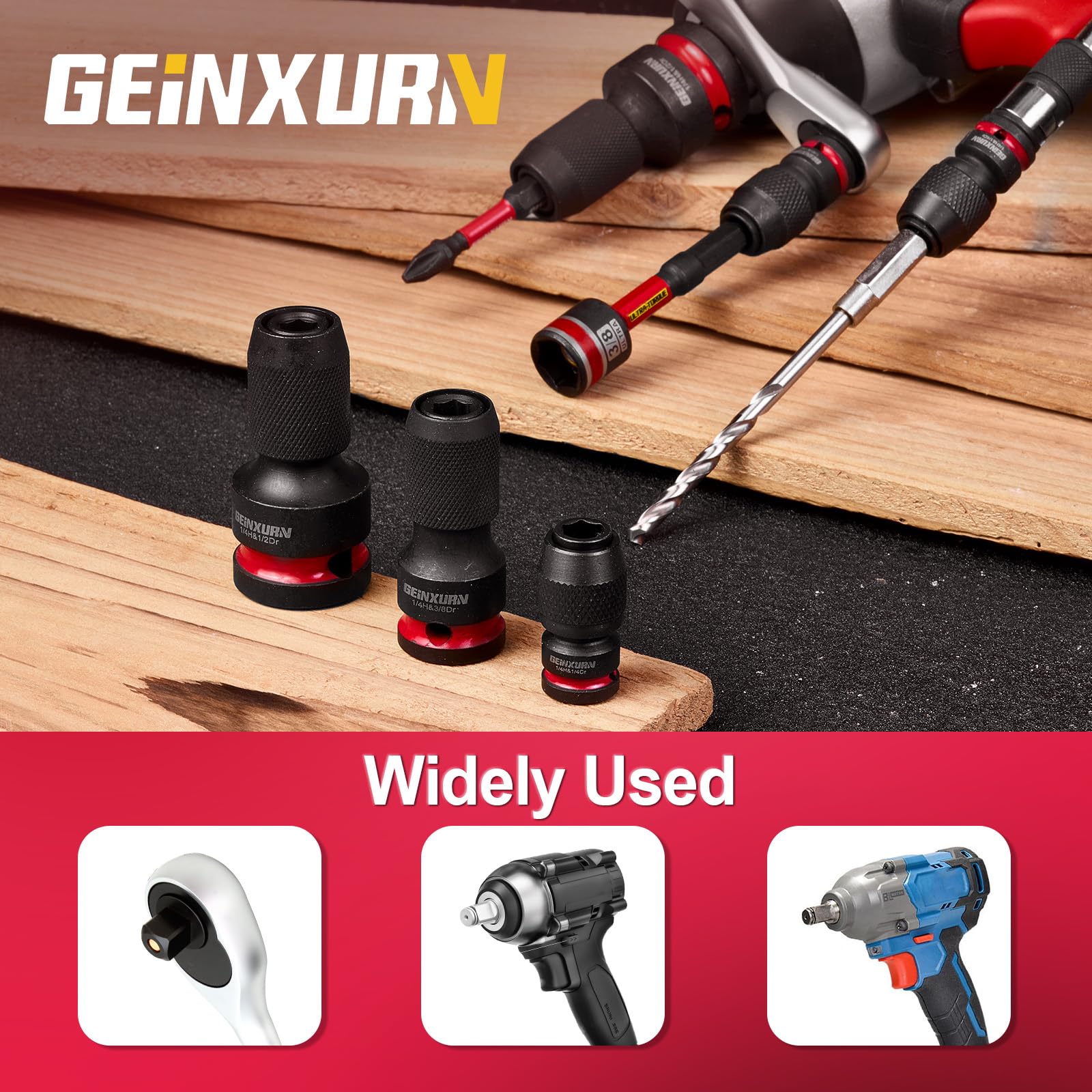 3PCS Impact Screwdriver Bit Holders Include 1/2-inch, 3/8-inch and 1/4-inch Square Drive to 1/4-Inch Quick Release Hex Socket Adapter for Impact Wrench