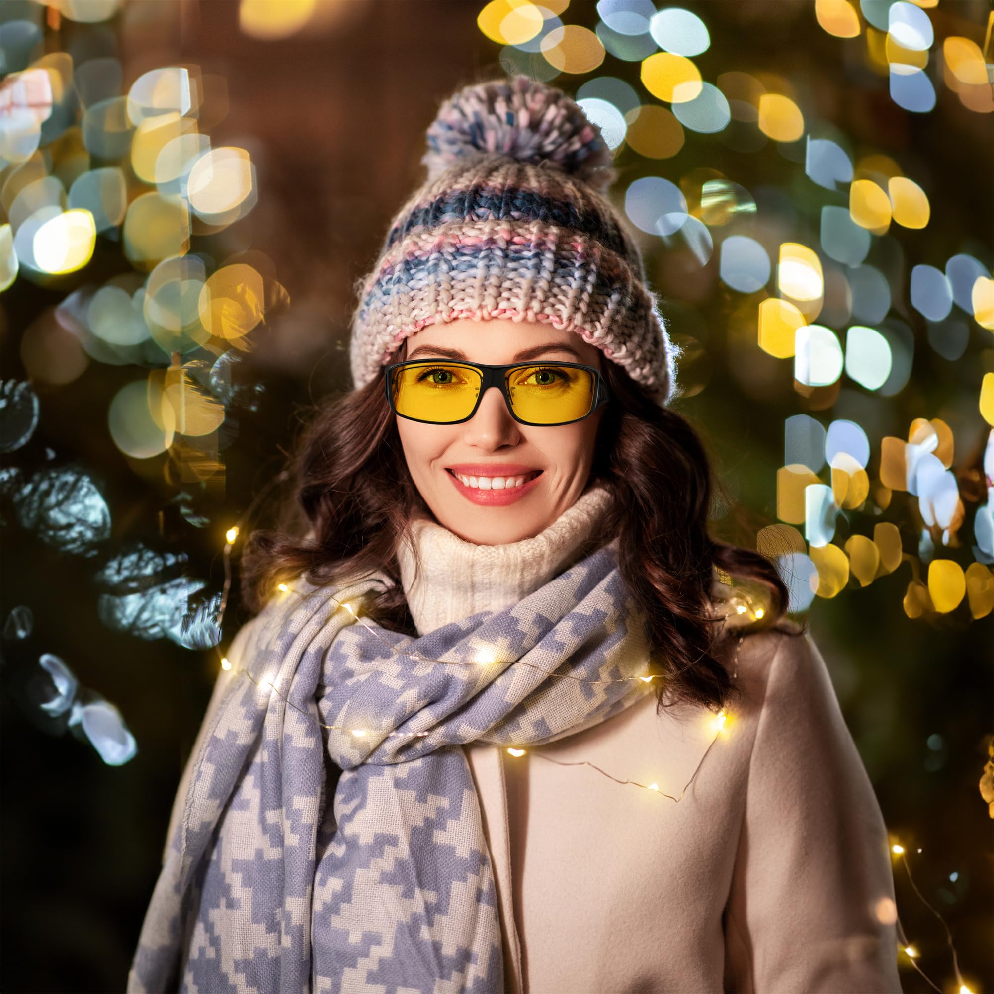 FEISEDY Men Women Night Driving Glasses Fit over Glasses Anti-Glare Polarized Wrap Yellow Sunglasses Over Glasses B2593