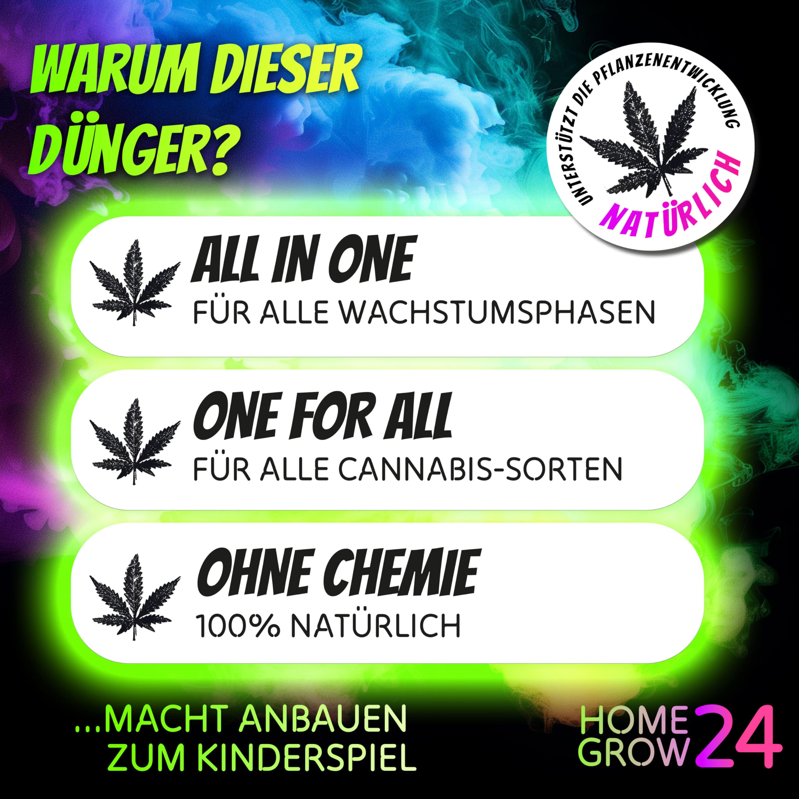 Homegrow24 Cannabis Dünger Indoor & Outdoor für Cannabispflanzen Wachstumsphase und Blütephase BIOlogischer organischer Grow & Bloom Hanfdünger I Set (6 Filztöpfe & Untersetzer + 1000ml Dünger)