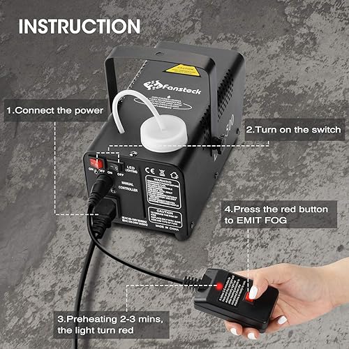 Miniatura 5 de Máquina de niebla – Máquina de humo con 12 luces LED de colores, 500 W y 2000 CFM niebla Halloween con control remoto con cable e inalámbrico,