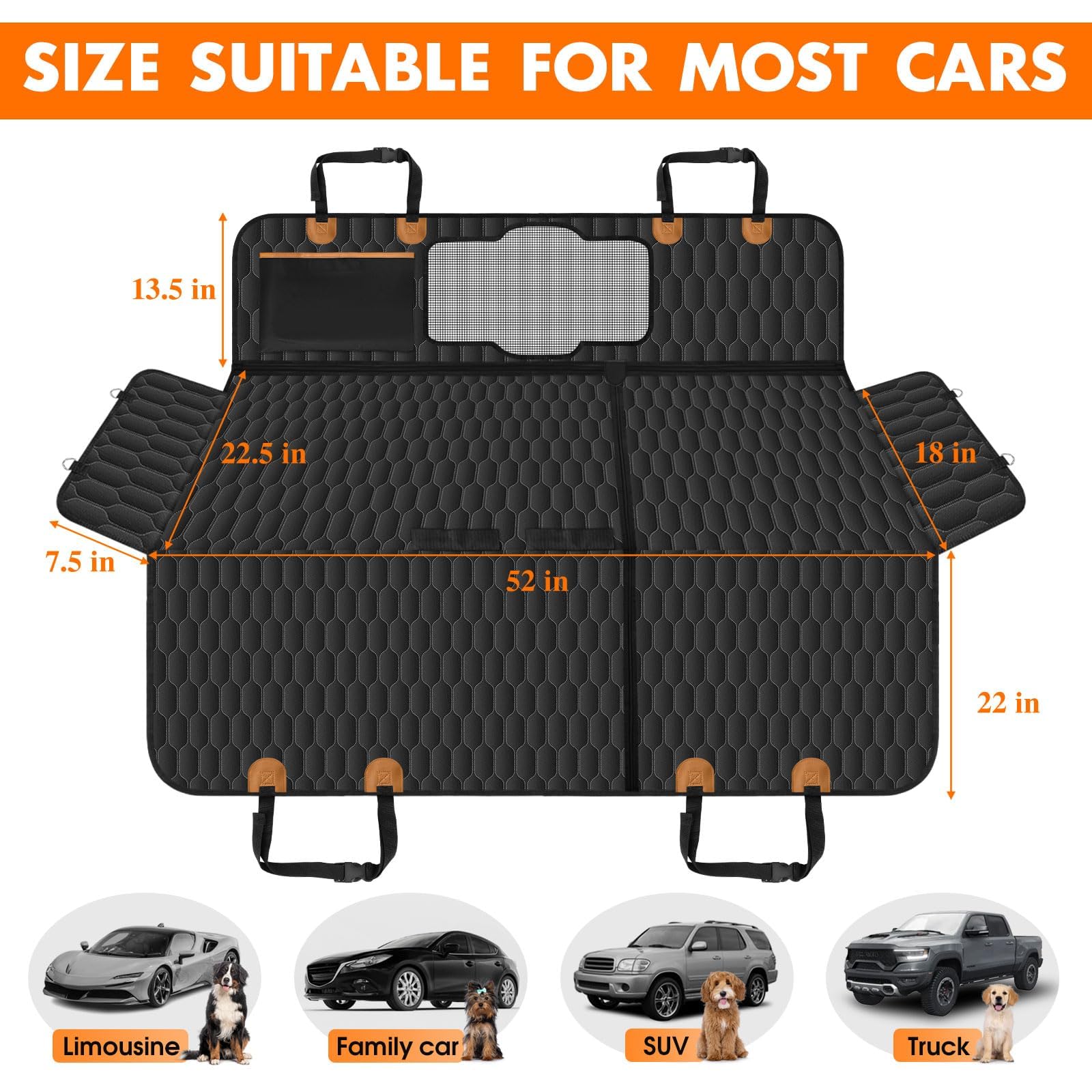 Coprisedile Posteriore Auto per Cani per Renault Kadjar/Scenic/Rafale/Symbioz, Telo Posteriore Auto per Animali Domestici, 600D Oxford Impermeabile Protezione per Sedile per Animali,B