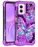 Compatible with Moto G Power 5G 2024 Case,Glow in The Dark Three Layer Heavy Duty Sturdy Shockproof Full Protection Rugged Hard PC+Soft TPU Bumper Case,All Purple