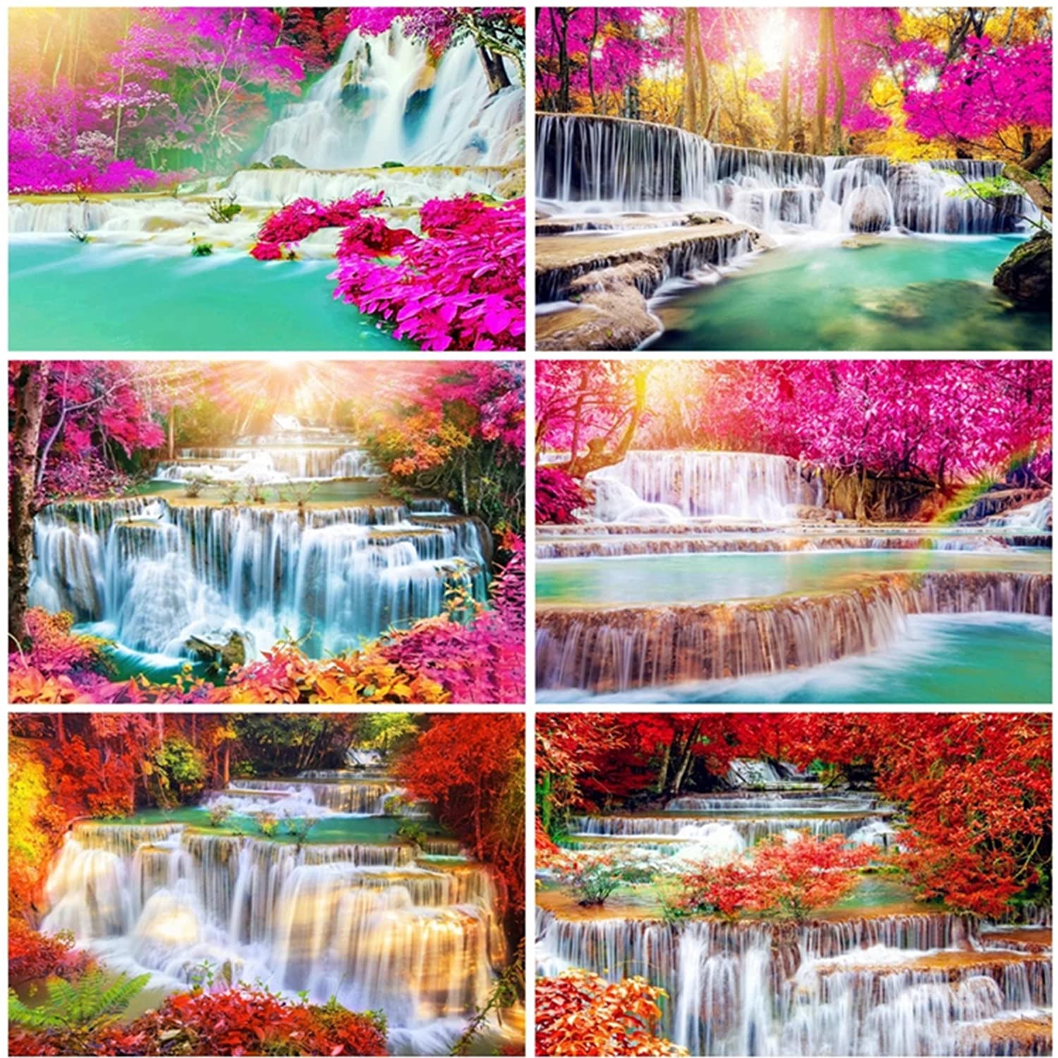 Antor Diamond Painting Kit for Adults, 5D Diamond Painting Waterfall Landscape Art DIY Home Decor Crafts, 6 Pack Diamond Mosaic Cross Stitch for The Whole Family (12x16)