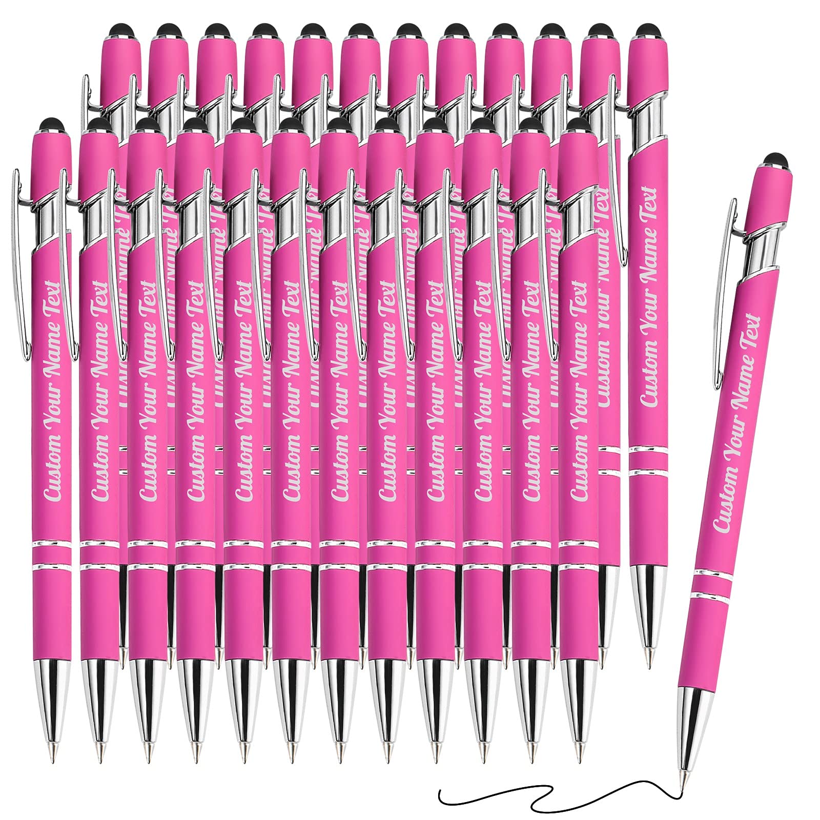 24PCS Personalised Pens Bulk with Name Free Engraving,Custom Ballpoint Pens with Stylus,Engraved Text Message Logo,Customised Gifts for Business,Graduation,Wedding,Birthday,Christmas-Black Ink