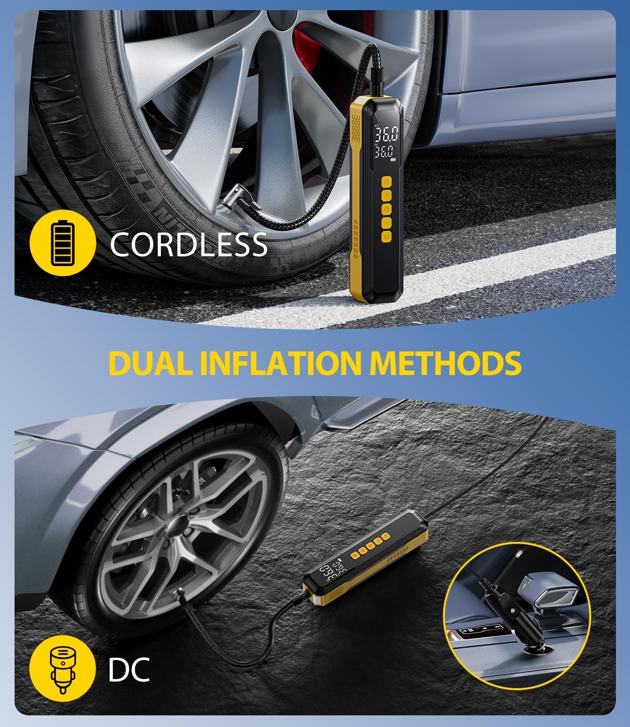 Tire Inflator Portable Air Compressor 150 PSI Faster Cordless Air Pump for Car Tires Electric Bike Tire Pump — view 4