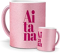 mundohuevo Unique Mugs | Aitana | Special Edition Pink Glitter | Authentic Message for Fans | Mugs for Coffee, Tea... | Gift for Singer Fans