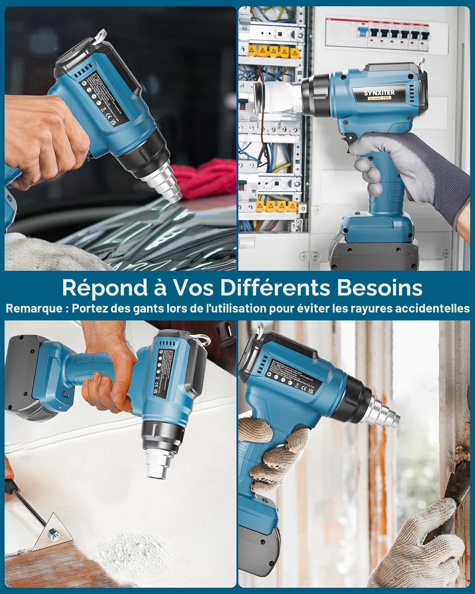Décapeur Thermique Sans Fil 18 V compatible avec Bosch (piles non incluses), Pistolet Thermique Alimenté par Batterie, Température Réglable Jusqu'à 550°C, comprend 4 Buses en acier Inoxydable
