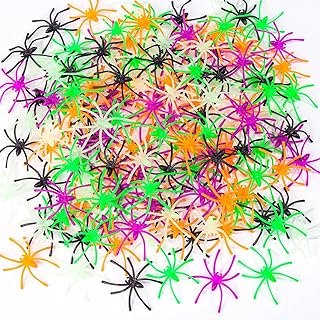 150PCS Plastic Spiders Halloween Small Plastic Spiders Fake Spiders Realistic Spider Toys Prank Props for Home and Party Decor, 2 x 1.8 Inches, Black, Green, Orange, Purple, Glow in The Dark Spiders