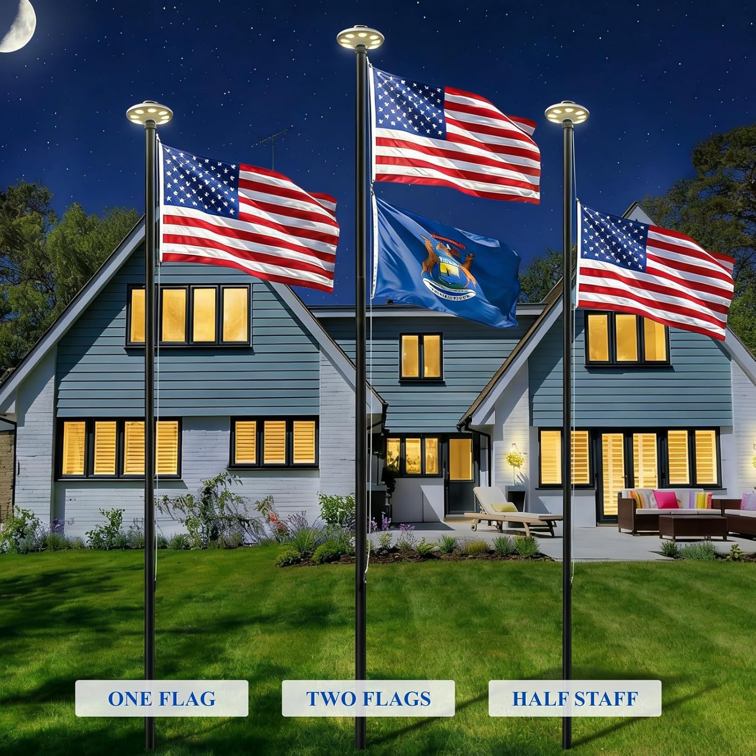 PHITRIC 11 Gauge Heavy Duty Flag Pole Kit with Solar Light, 25FT Extra Thick Aluminum Flagpole for Outside in Ground, Hardware Flagpole Set with 3x5 American Flag, 120 MPH Wind Resistant