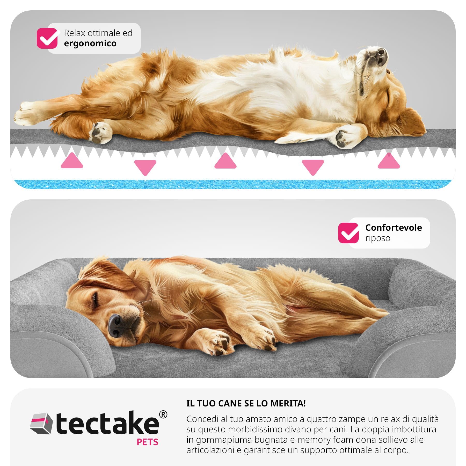 tectake® Lettino per Cani Ergonomico, Cuccia Ortopedica, Bordo Alto, Lettino Cane con Rivestimento in Peluche Impermeabile, Imbottitura in Memory Foam, Antiscivolo - 112x85x18 cm